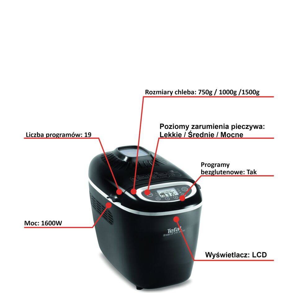 Wypiekacz do chleba, Bread of the world PF6118, 19 programów, 1600W, 1,5kg