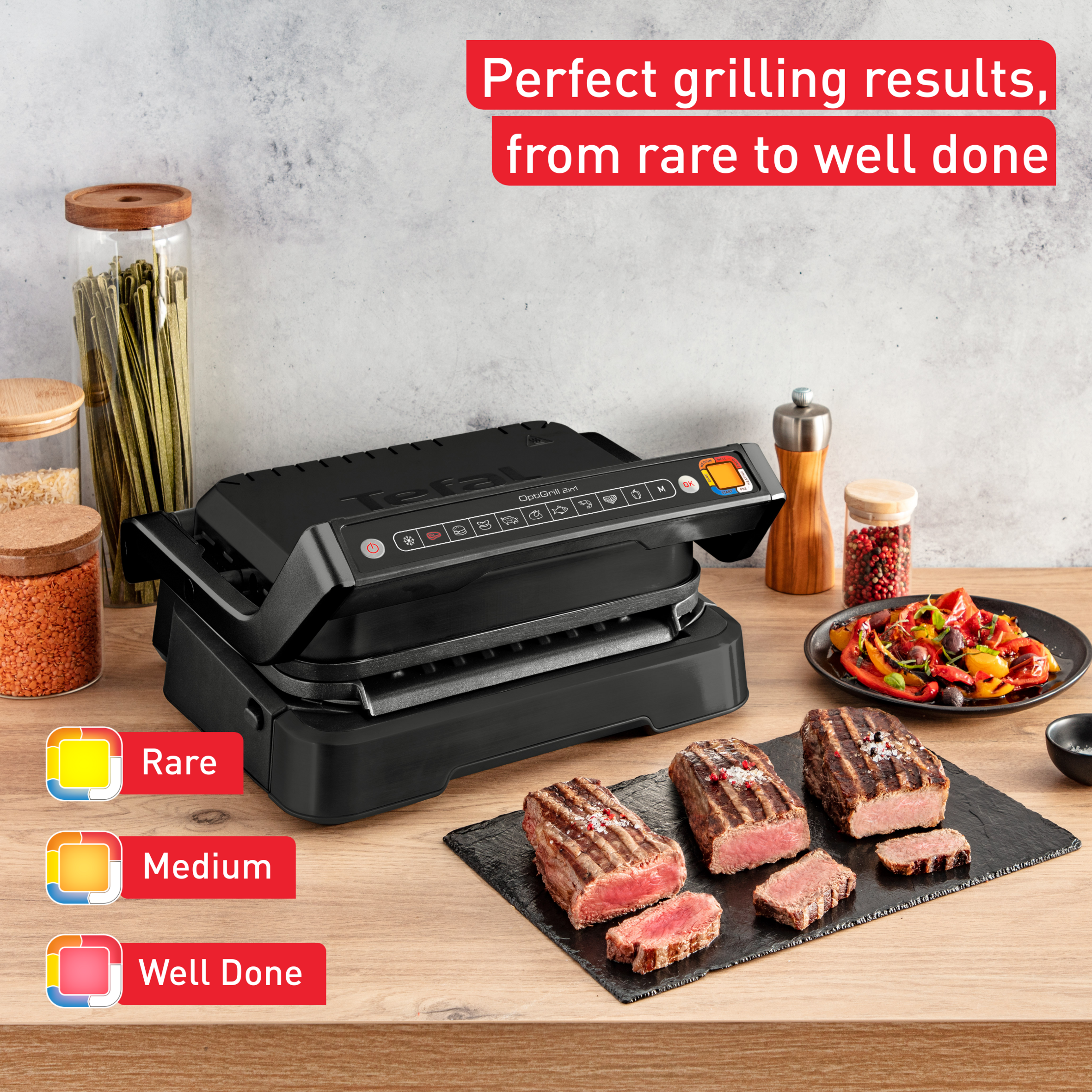 OptiGrill 2 w 1 GC772830 Perfekcyjnie dobrana temperatura i czas