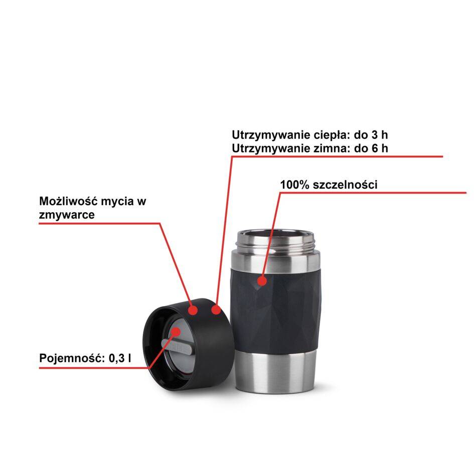 Kubek termiczny TEFAL TRAVEL MUG COMPACT 0.3L czarny