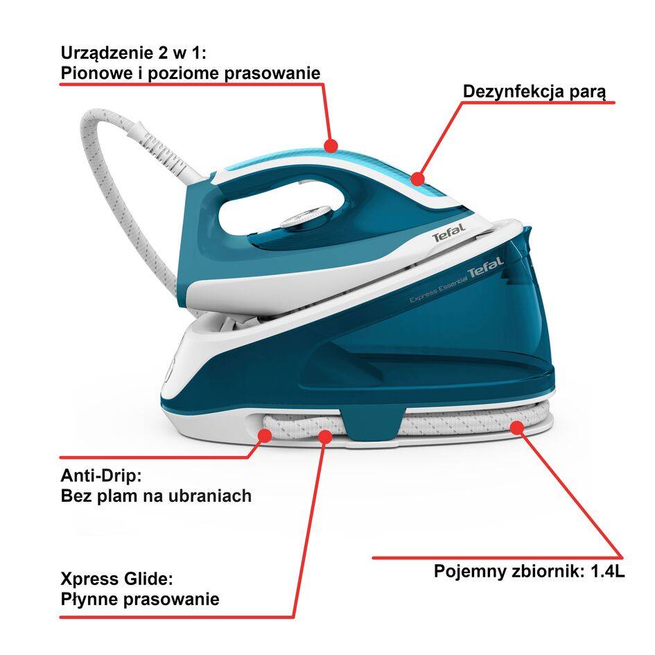 Generator pary, Tefal Express Essential, 120 g/min, 5,2 bar, prasowanie w pionie