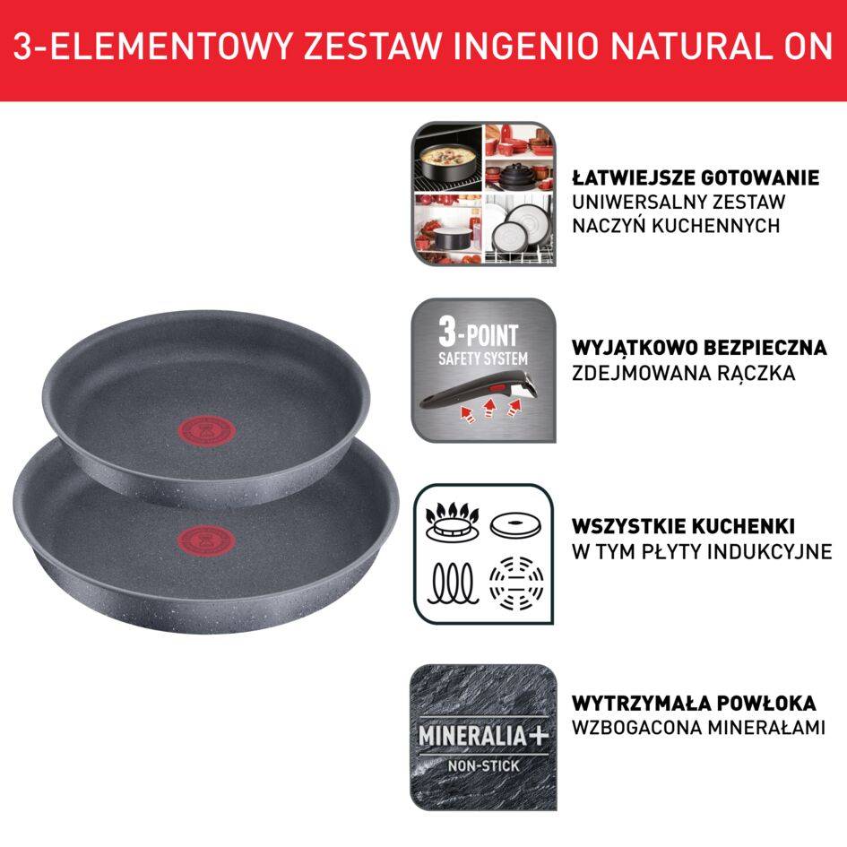 Zestaw patelni TEFAL INGENIO NATURAL ON 3 elementy