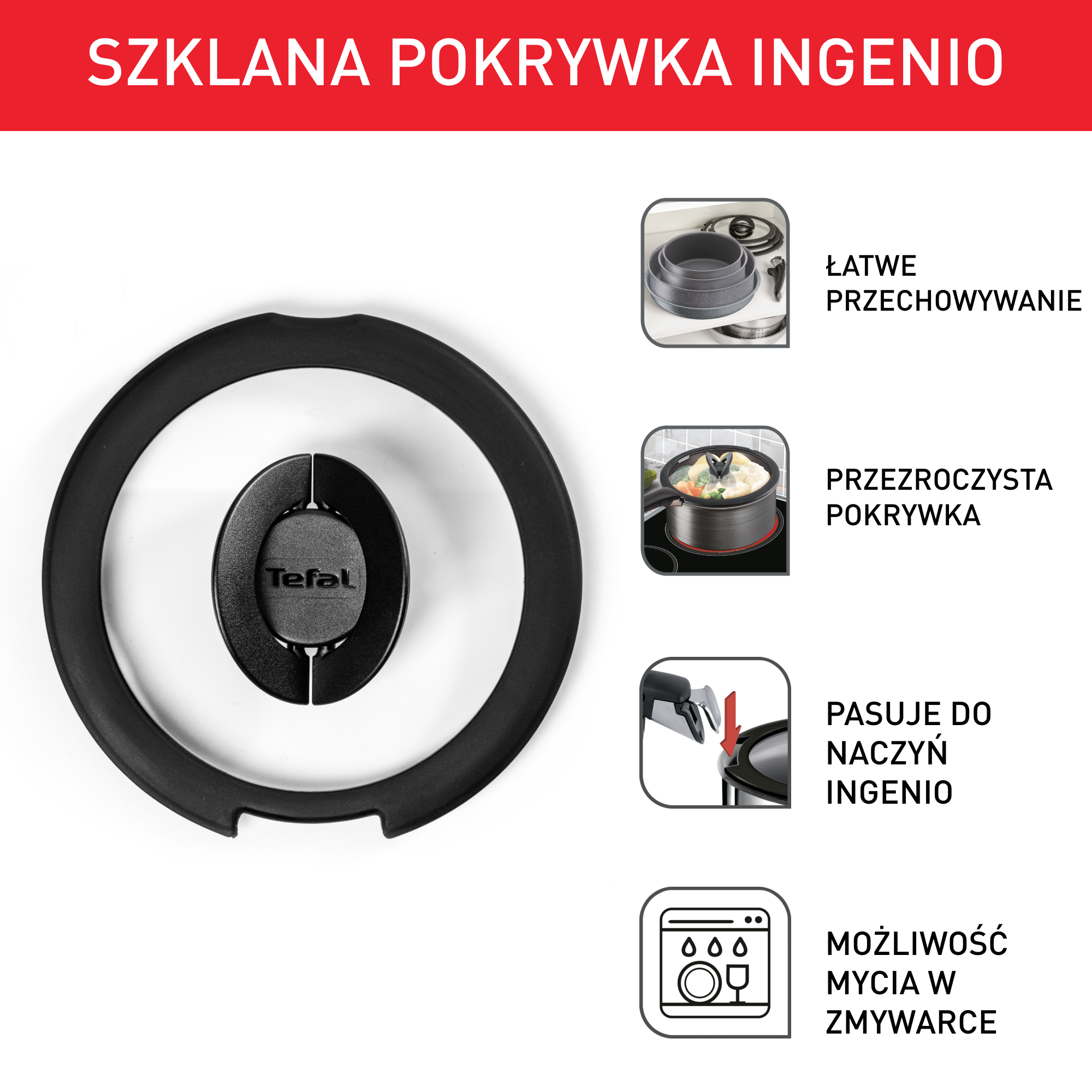 Zestaw szklanych pokrywek TEFAL INGENIO 16/18/20 cm