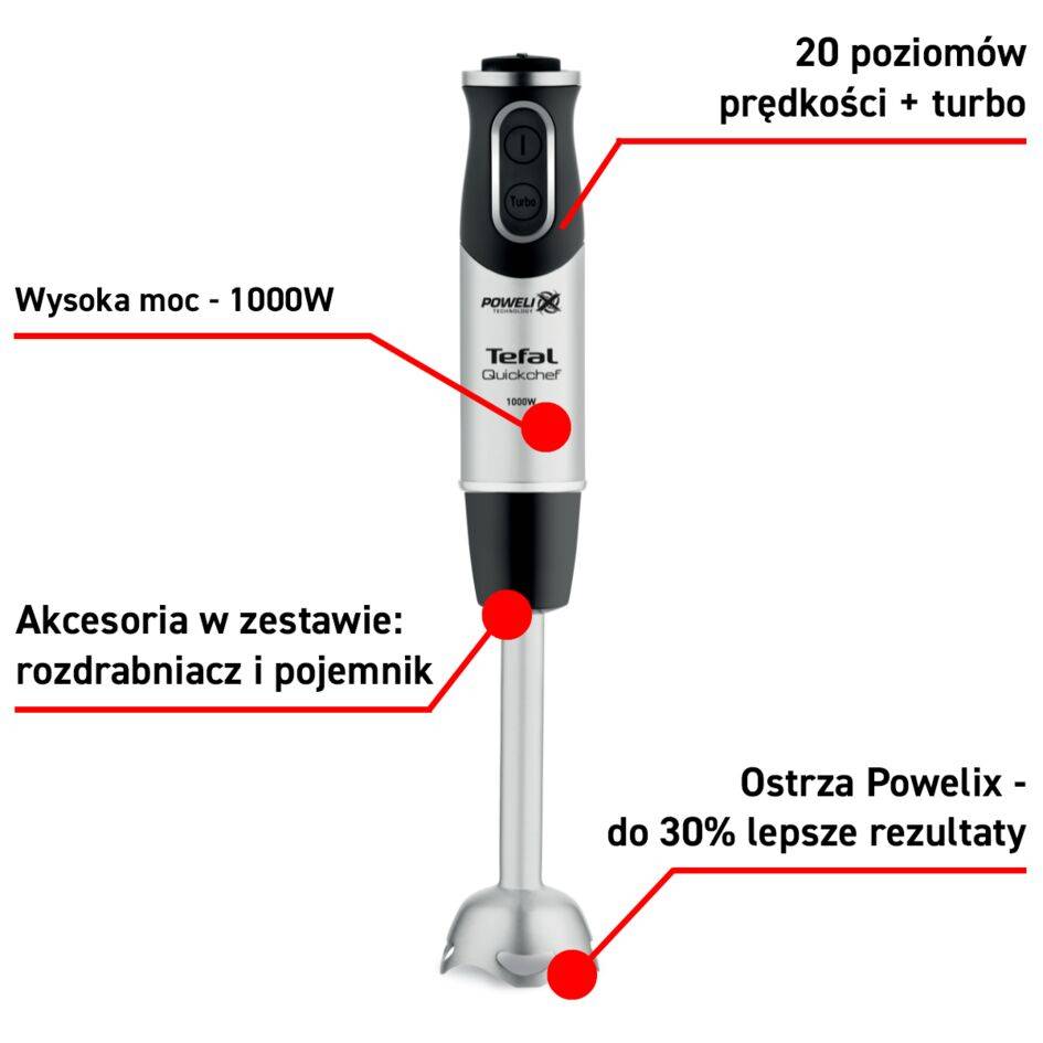 Blender ręczny, Quickchef HB6598, 1000W, 20 prędkości, rozdrabniacz