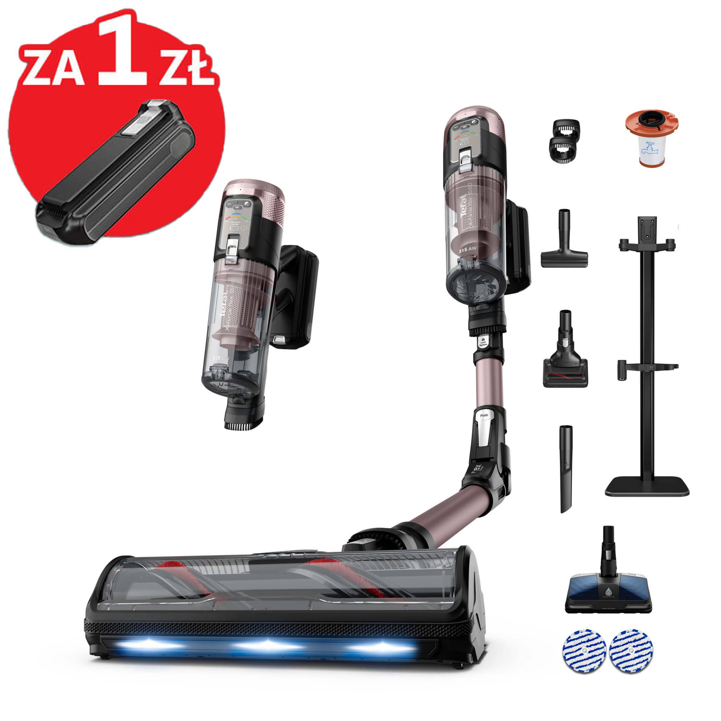 Odkurzacz bezprzewodowy, Tefal X-Force Flex 16.60, 315 AW, 120 min, mopowanie