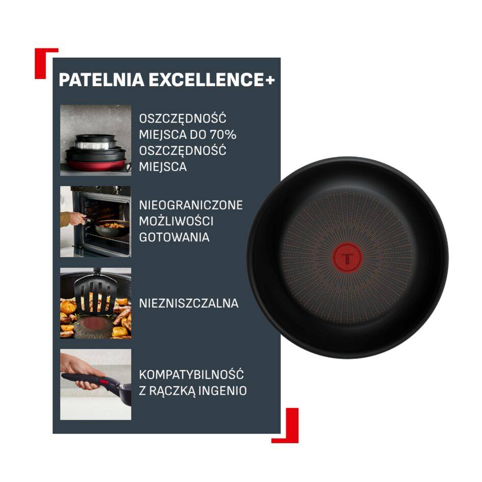 Patelnia Wok Ingenio Excellence+ 26 cm, możliwość układania w stos, powłoka nieprzywierająca, kompatybilna z indukcją