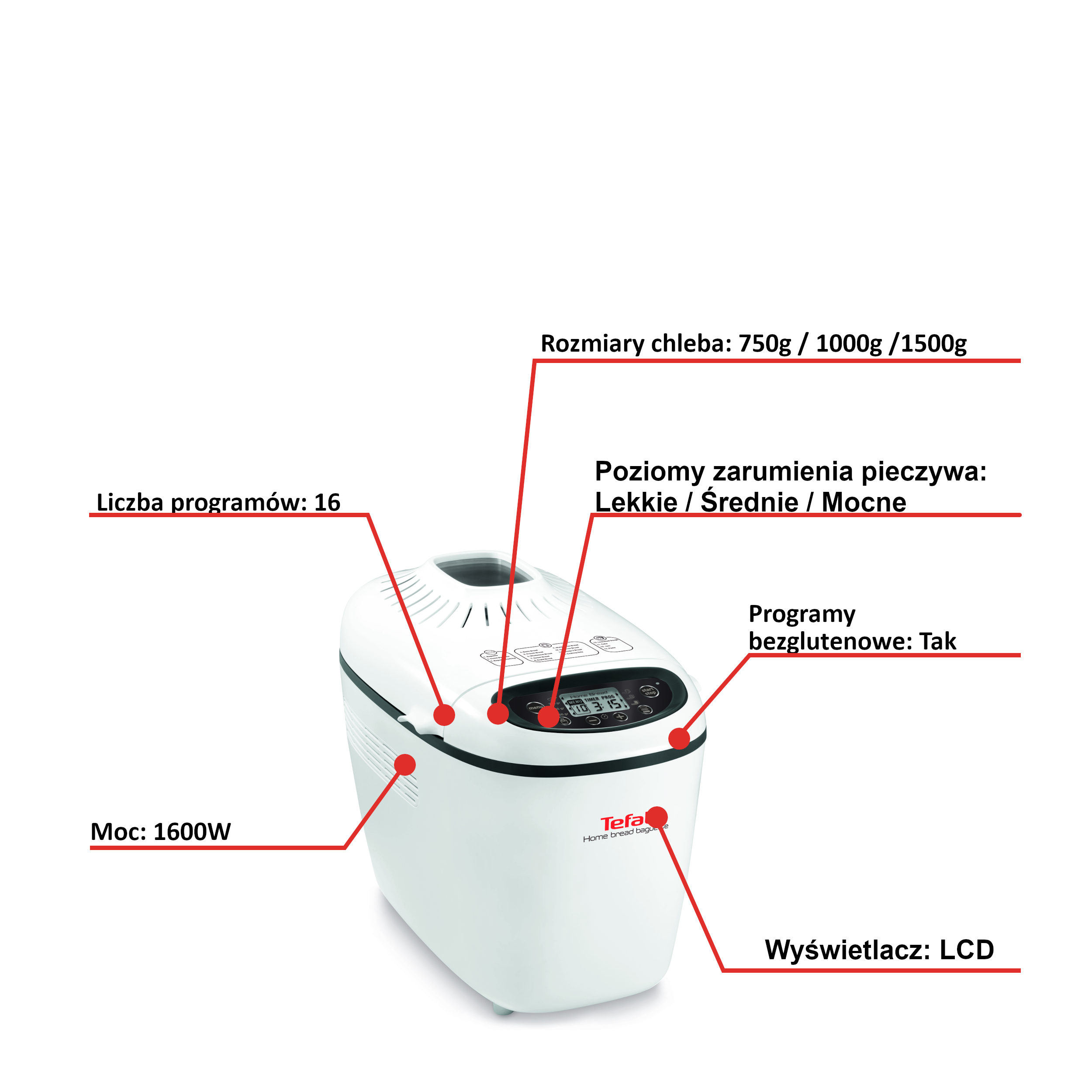 Wypiekacz do chleba, Home bread baguette PF6101, 16 programów, 1600W, 1,5kg