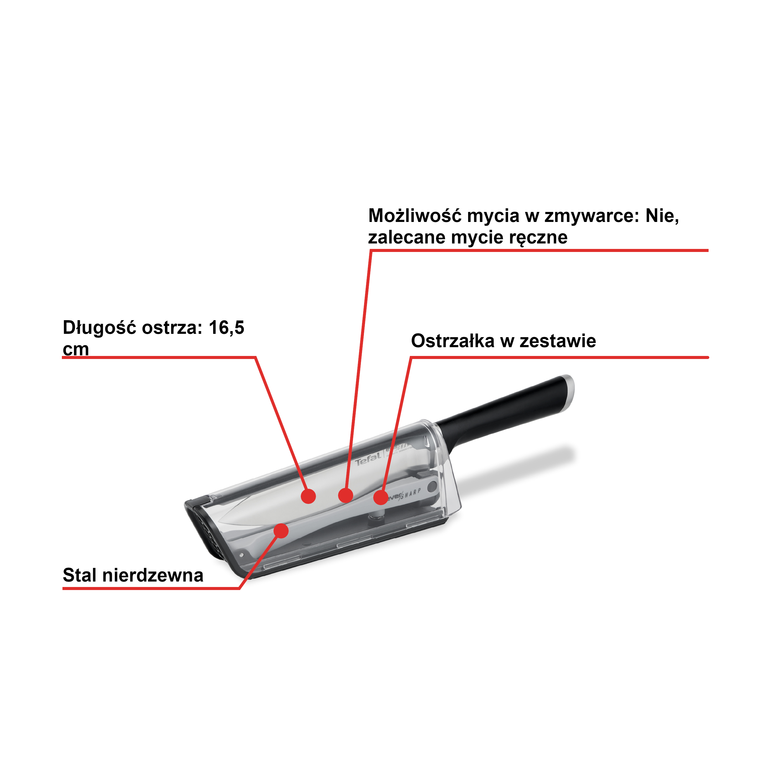 Nóż ze stali nierdzewnej TEFAL EVER SHARP + ostrzałka