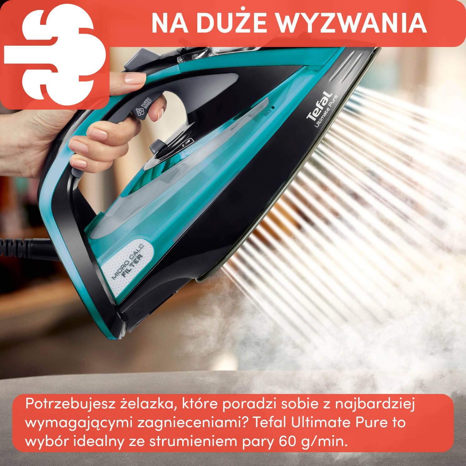 Tefal Ultimate Pure, żelazko parowe, mocne, automatyczne wyłączanie, system antywapienny