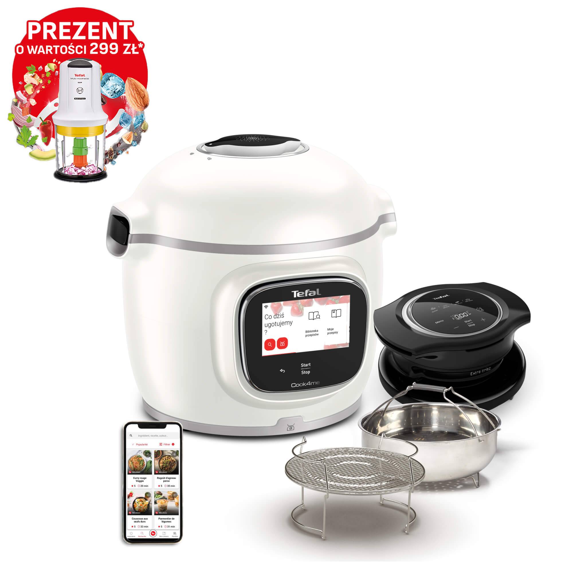 Multicooker TEFAL Cook4me Touch Pro z pokrywą Extra Crisp. Wbudowana waga