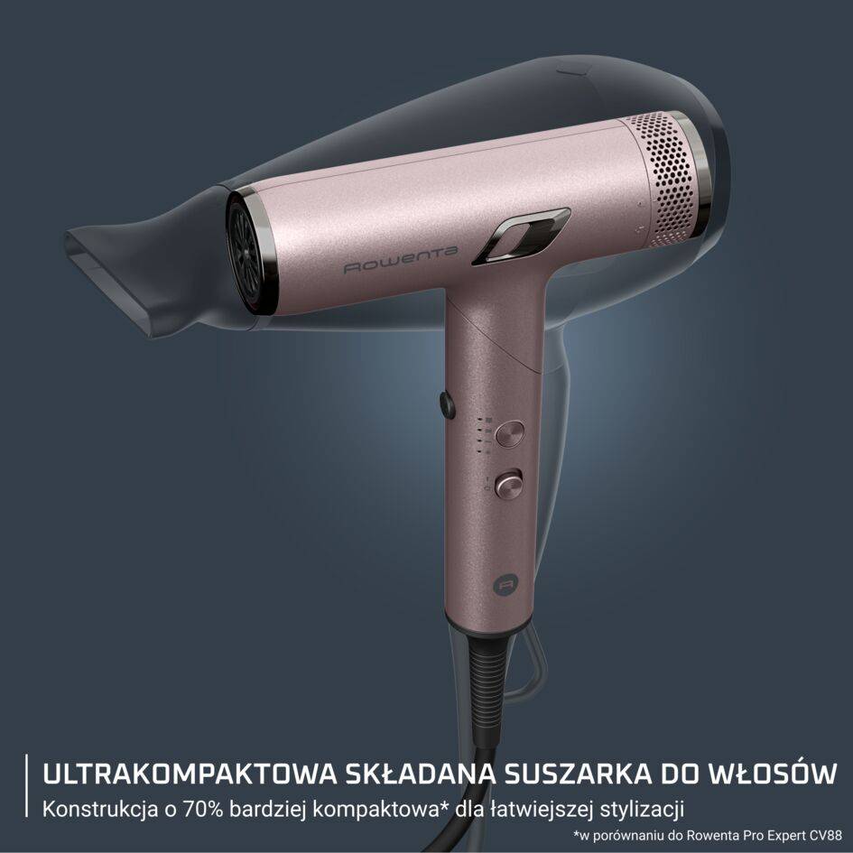 Składana suszarka do włosów,Rowenta Nano, kompaktowa, jonizacja, 3 poziomy