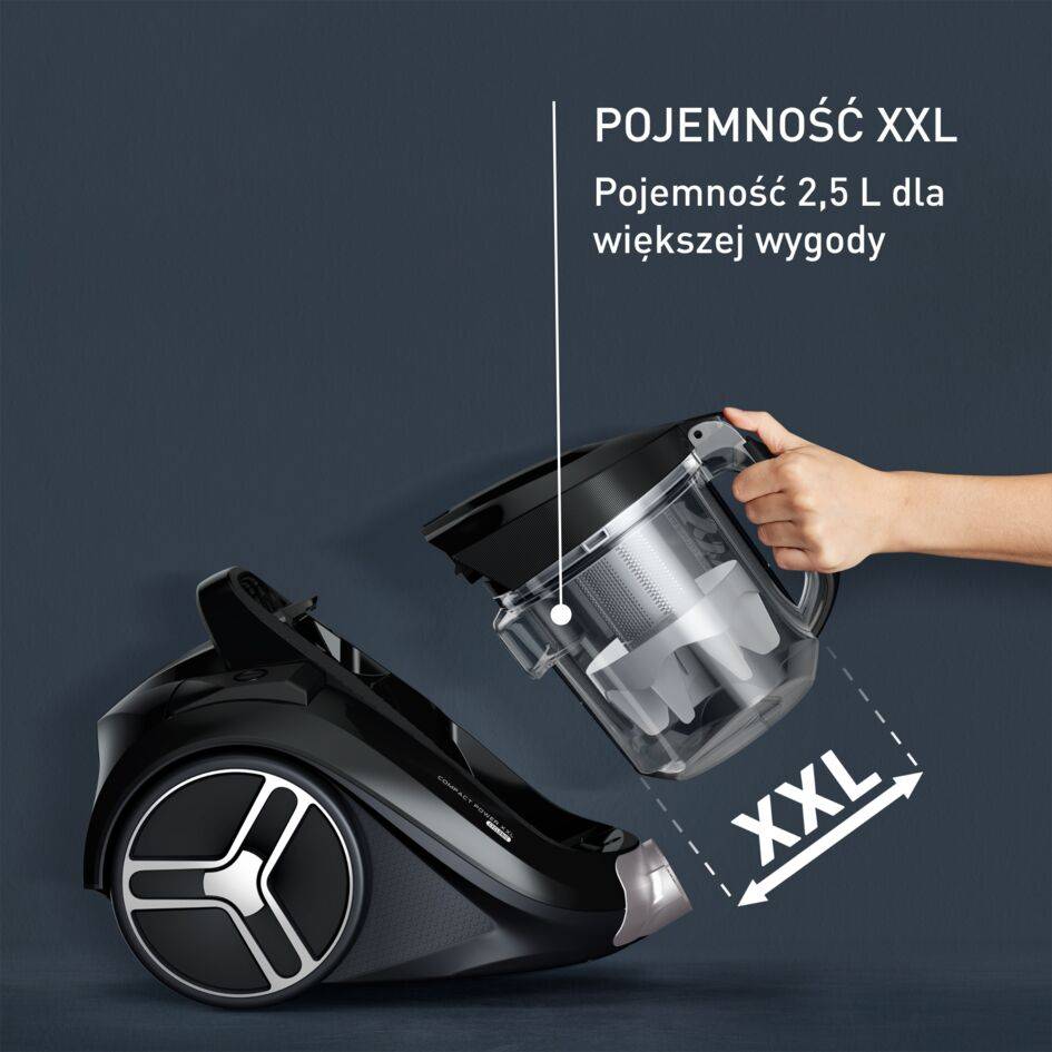 Tefal Compact Power XXL, odkurzacz bezworkowy, 750W, 3-stopniowa filtracja, 2,5 l