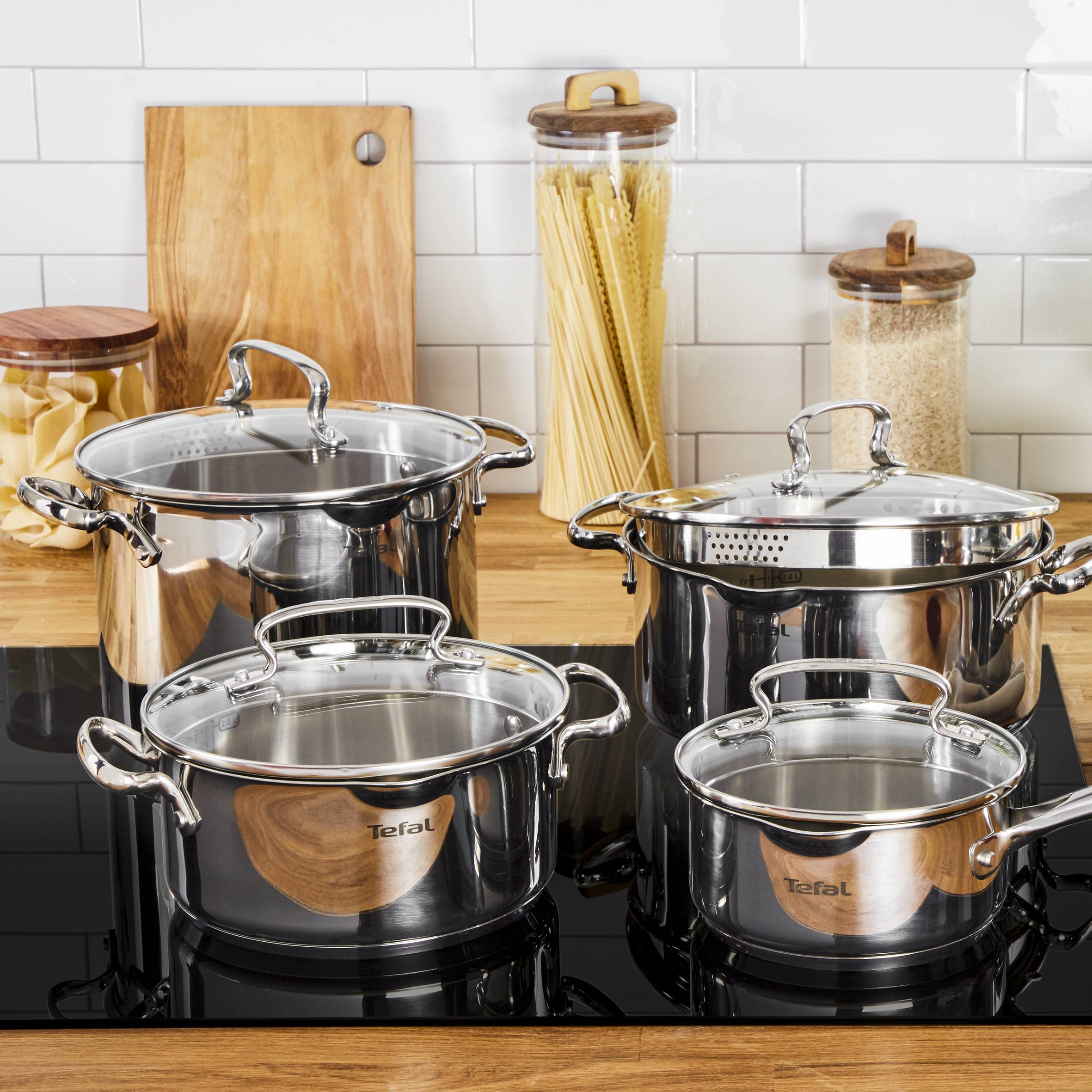 Zestaw garnków, Tefal Duetto+, 6 elementów, stal nierdzewna, pokrywki
