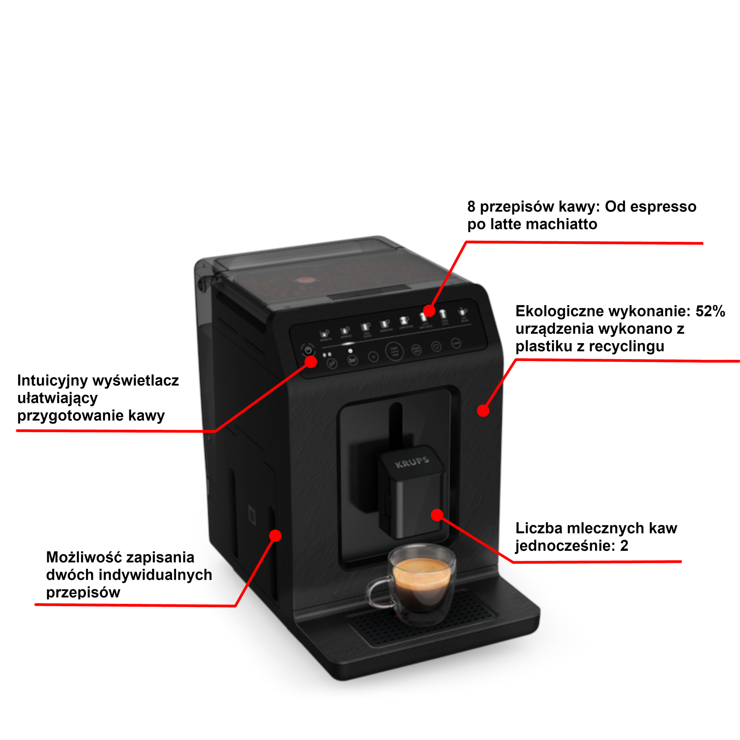 Ekspres do kawy automatyczny KRUPS EVIDENCE ECO DESIGN EA897B (czarny)