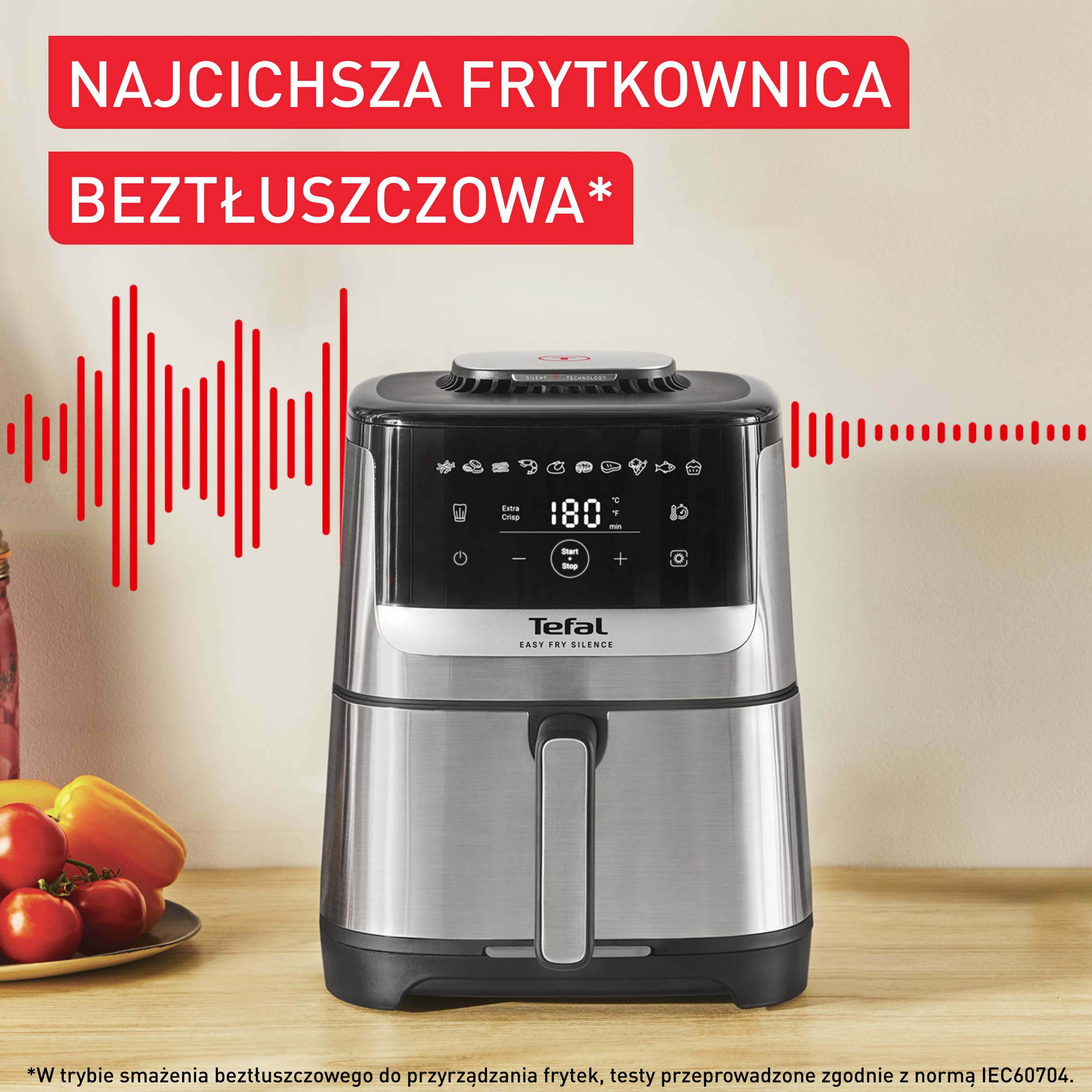 Frytkownica beztłuszczowa, Tefal Easy Fry Silence EY552D, cicha, pojemność 5 l