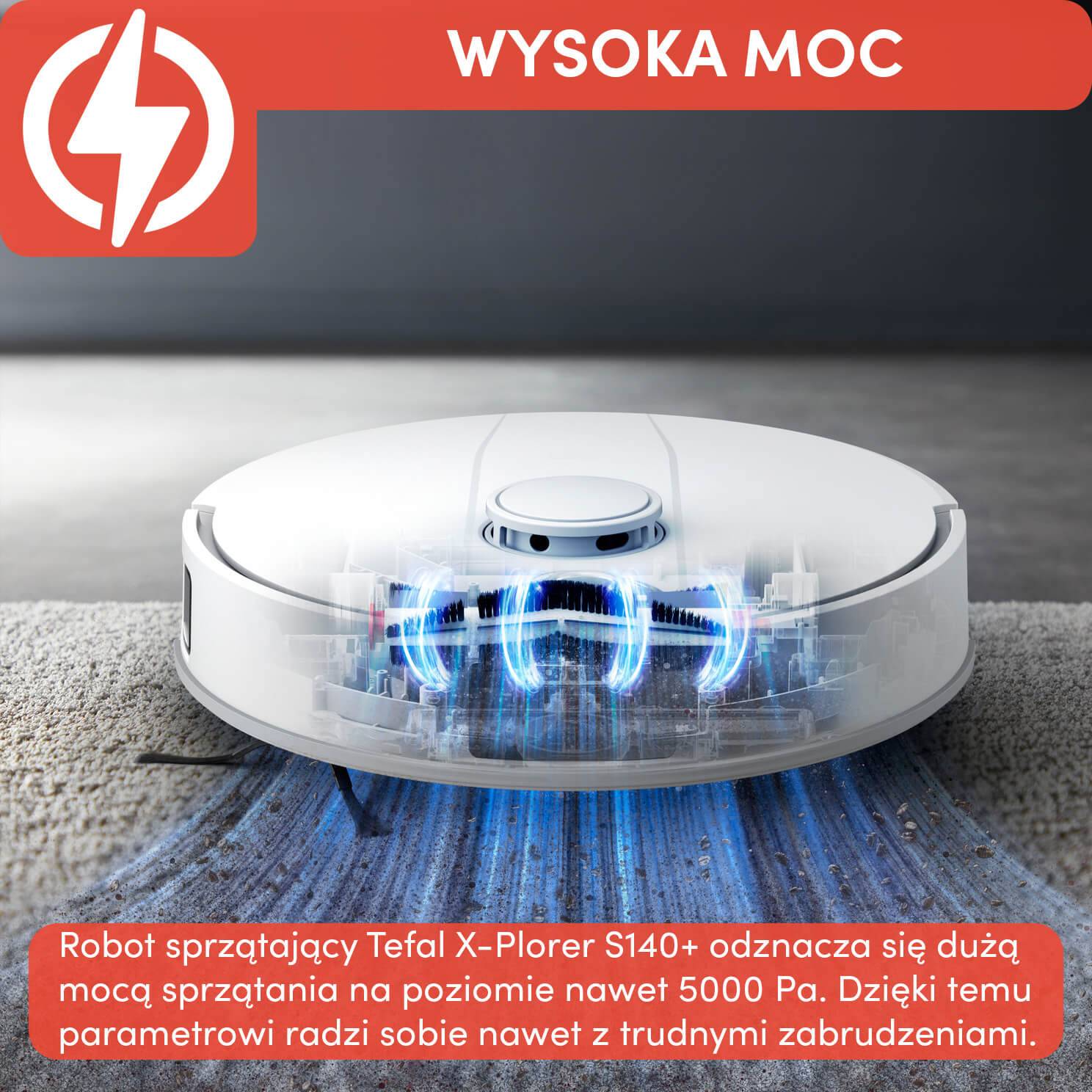 Robot sprzątający, Tefal X-Plorer S140+, 5000 Pa, 120 min, stacja opróżniająca