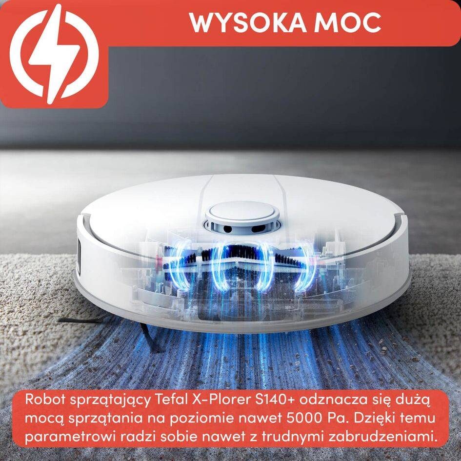 Robot sprzątający, Tefal X-Plorer S140+, 5000 Pa, 120 min, stacja opróżniająca