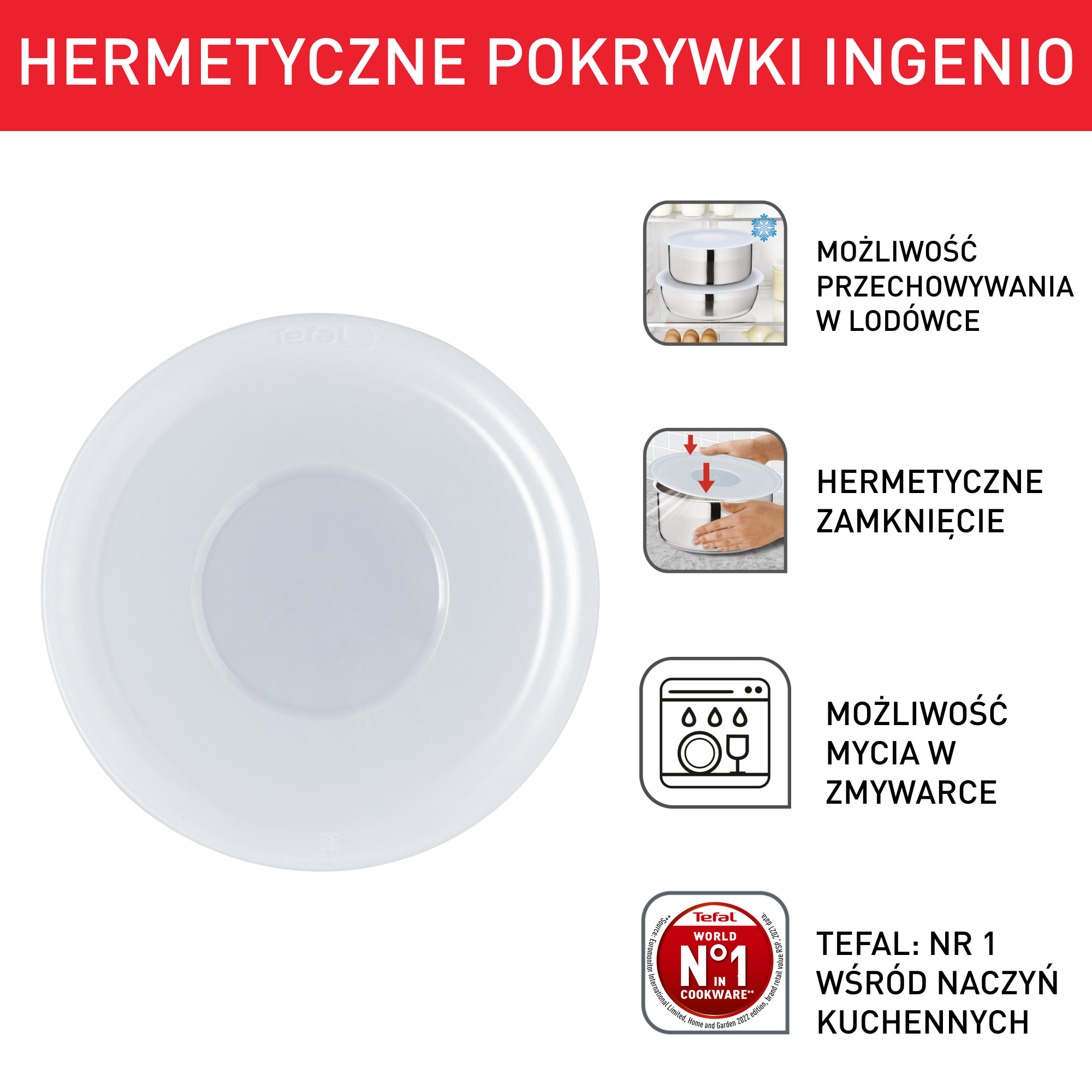 Zestaw plastikowych pokrywek TEFAL INGENIO 16/18/20 cm