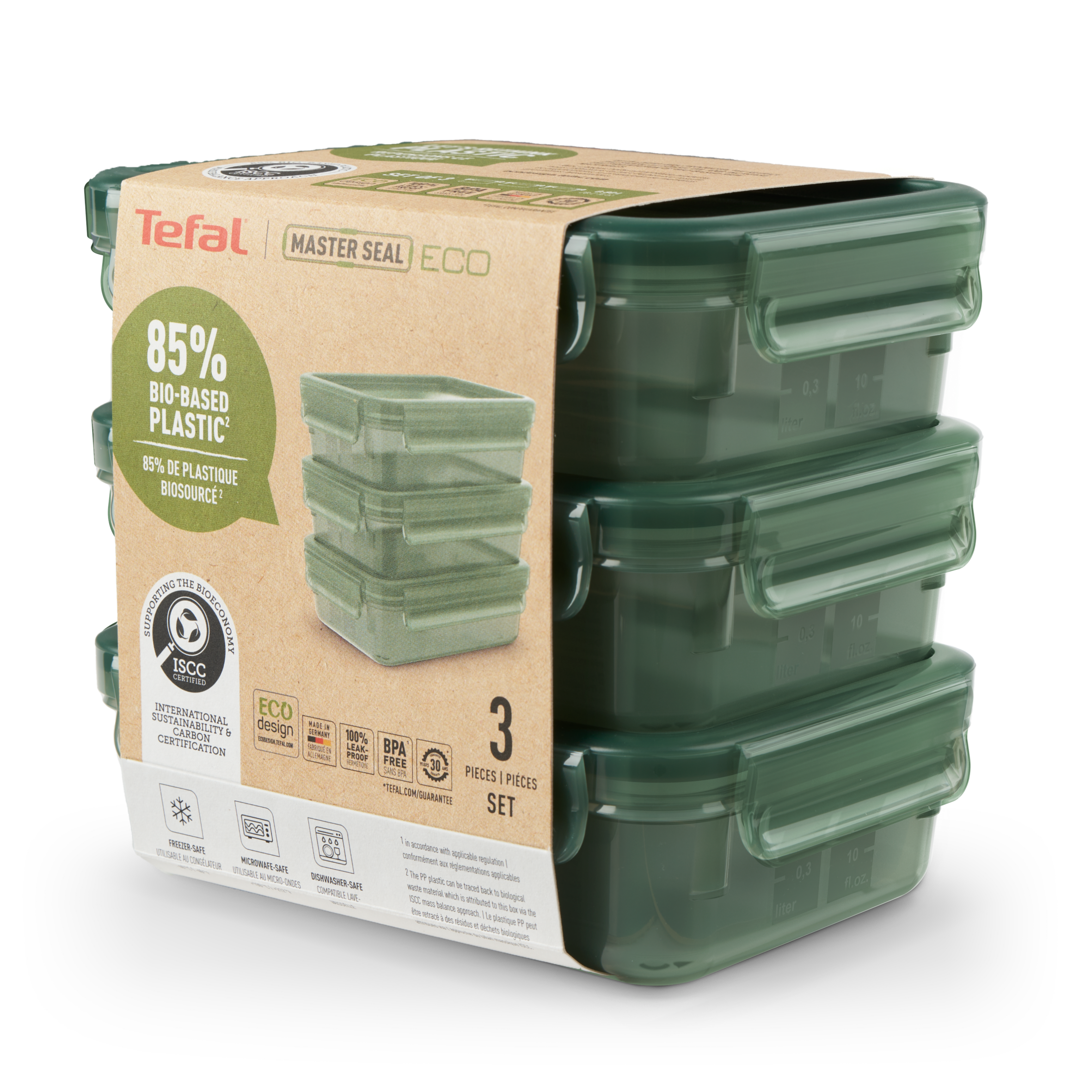Zestaw pojemników lunchbox TEFAL MASTERSEAL ECO 0.8/0,8/0,8l