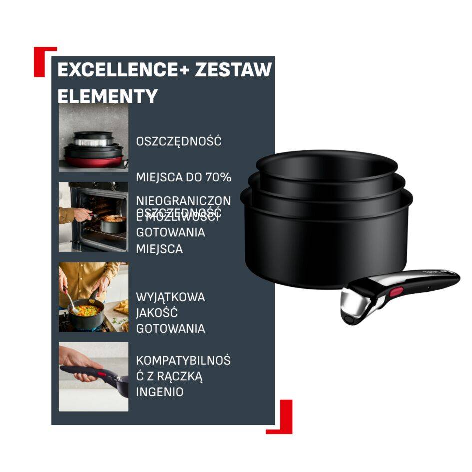 Rondle Ingenio Excellence+ 16/18/20 cm, możliwość układania w stos, powłoka nieprzywierająca, kompatybilne z indukcją