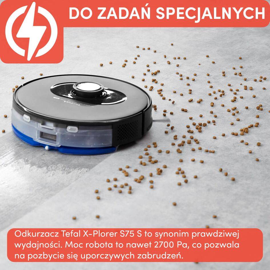 Robot sprzątający, Tefal X-Plorer S75 S, 2700 Pa, 120 min, harmonogram