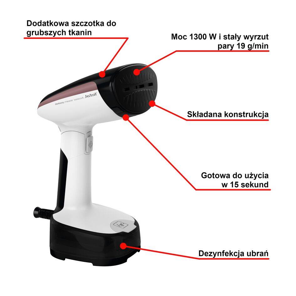 Parownica do ubrań, Tefal Access Steam Pocket, 1300 W, kompaktowa