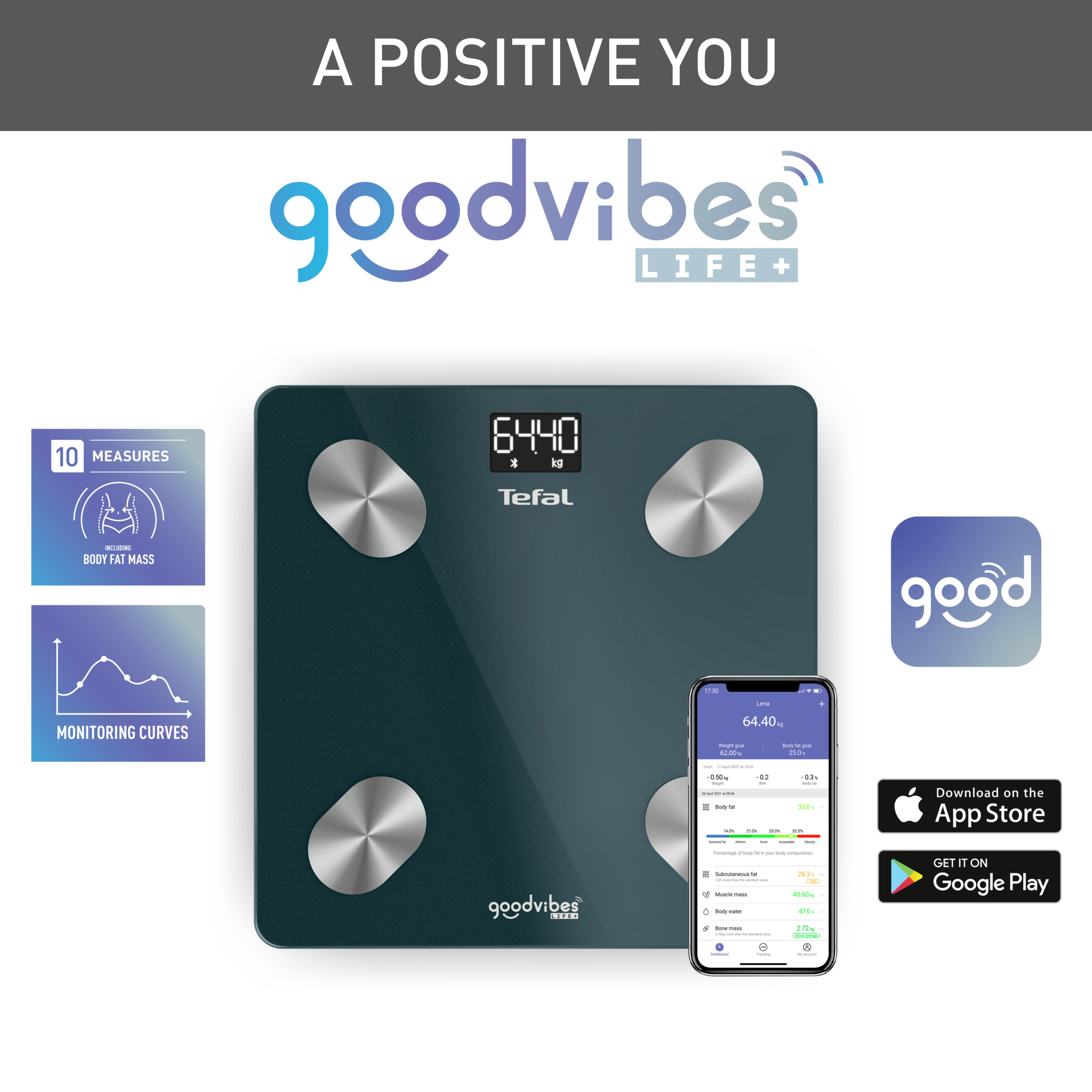 Waga łazienkowa Tefal Goodvibes Life+, analityczna, aplikacja