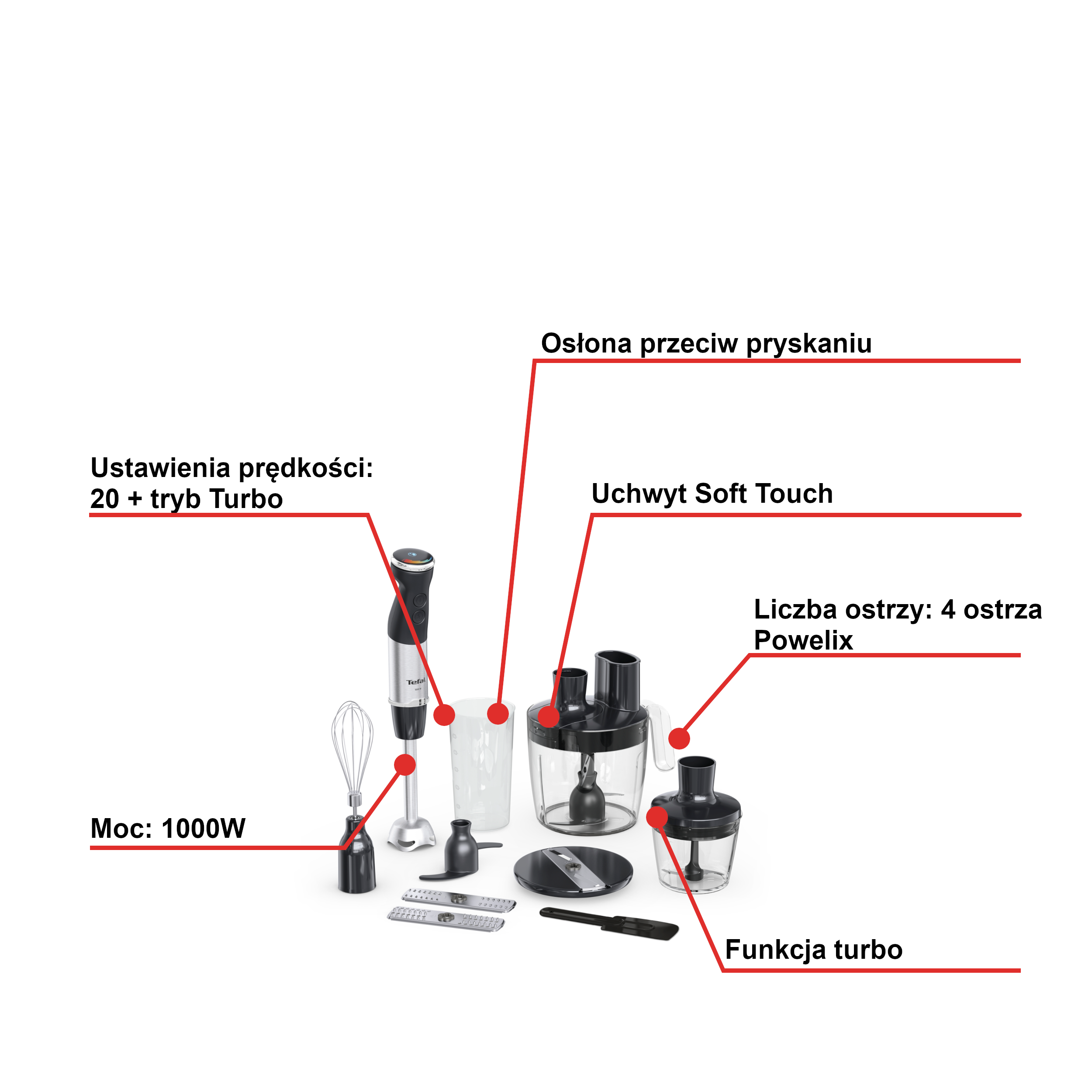 Blender ręczny, Quickchef+ HB67G8, 1000W, 20 prędkości, 8w1