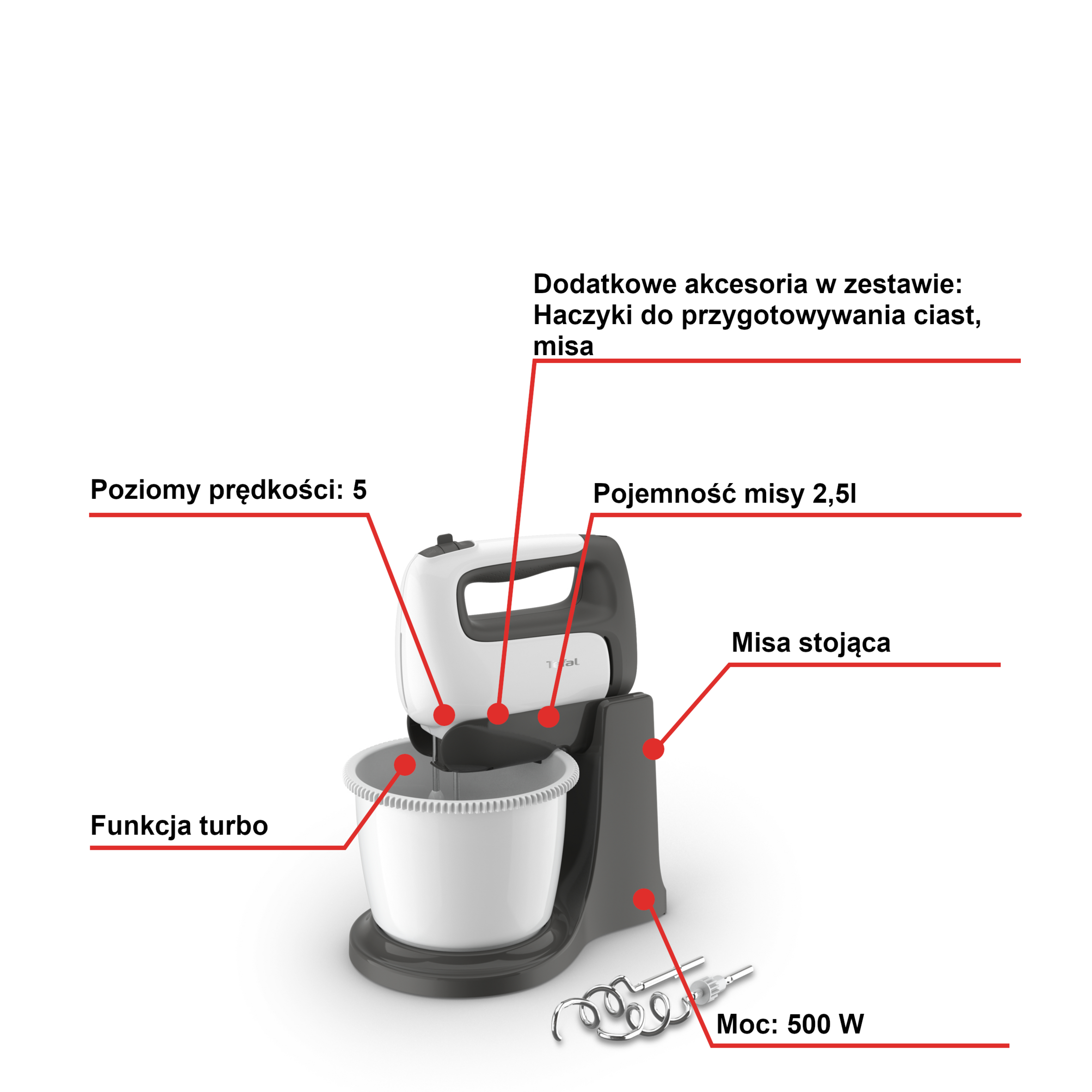 Mikser TEFAL PREP'MIX+ HT464138 + misa