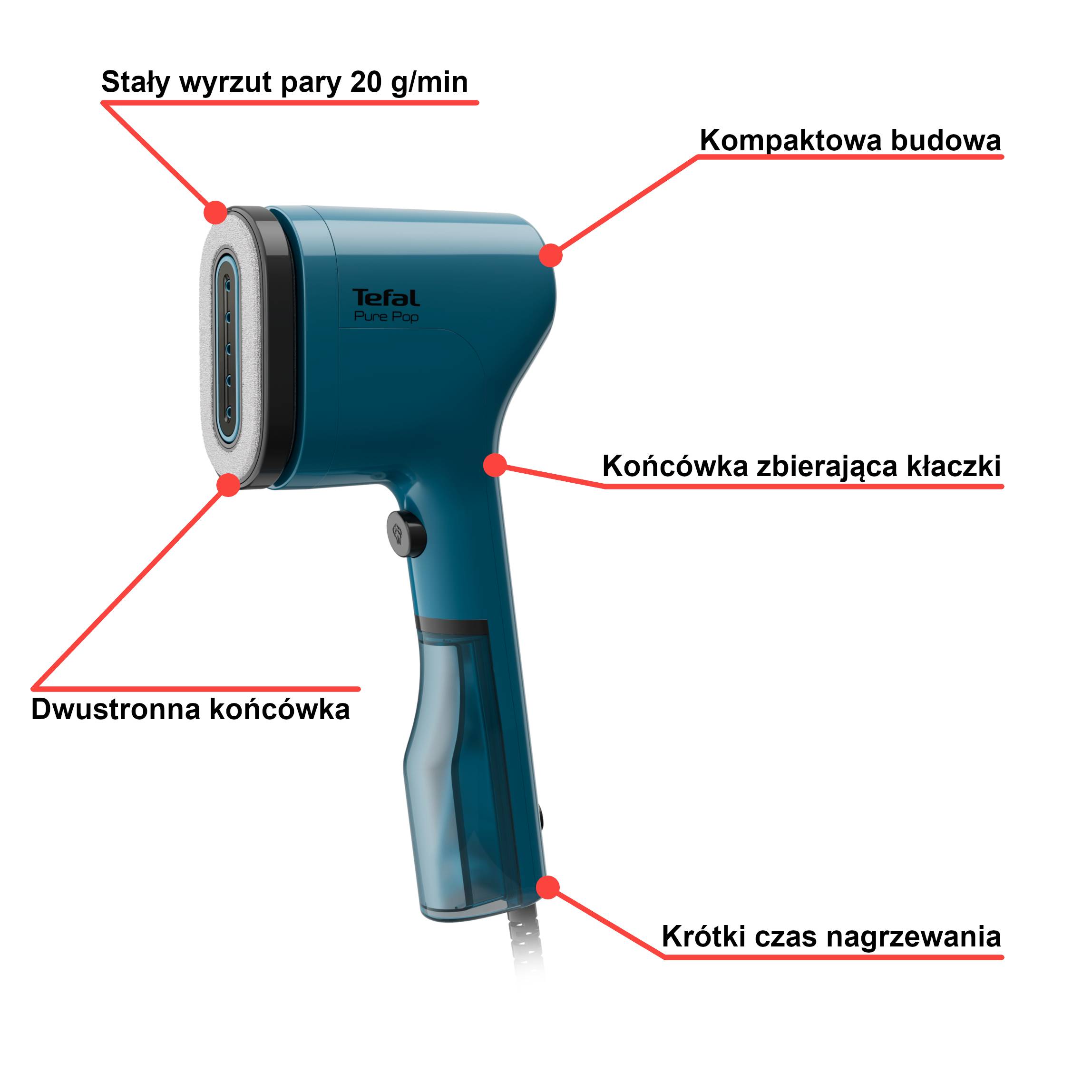 Parownica do ubrań, Tefal Pure Pop, kompaktowa, 1300 W, granatowa