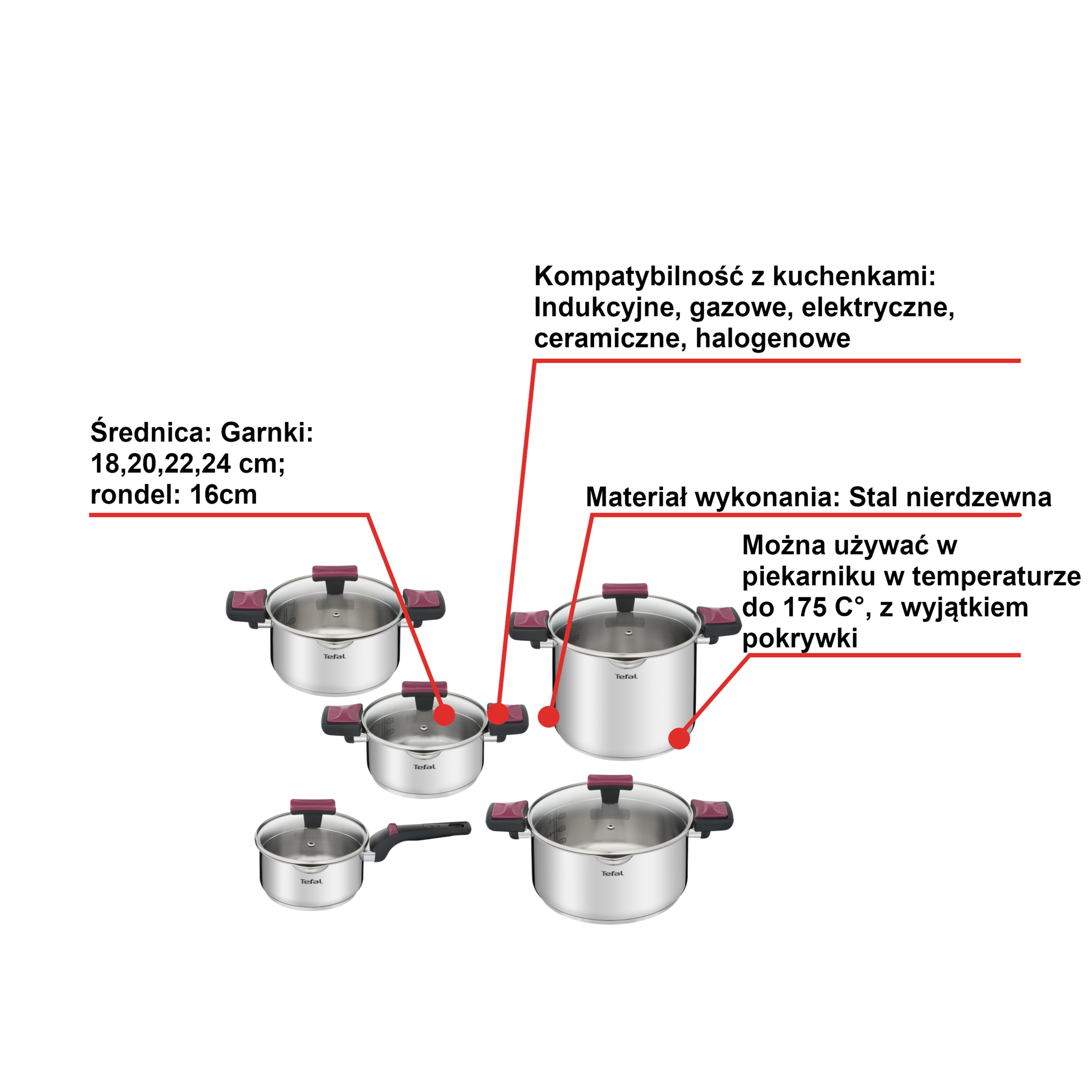 Zestaw garnków z pokrywkami TEFAL COOK&CLIP - 10 elementów