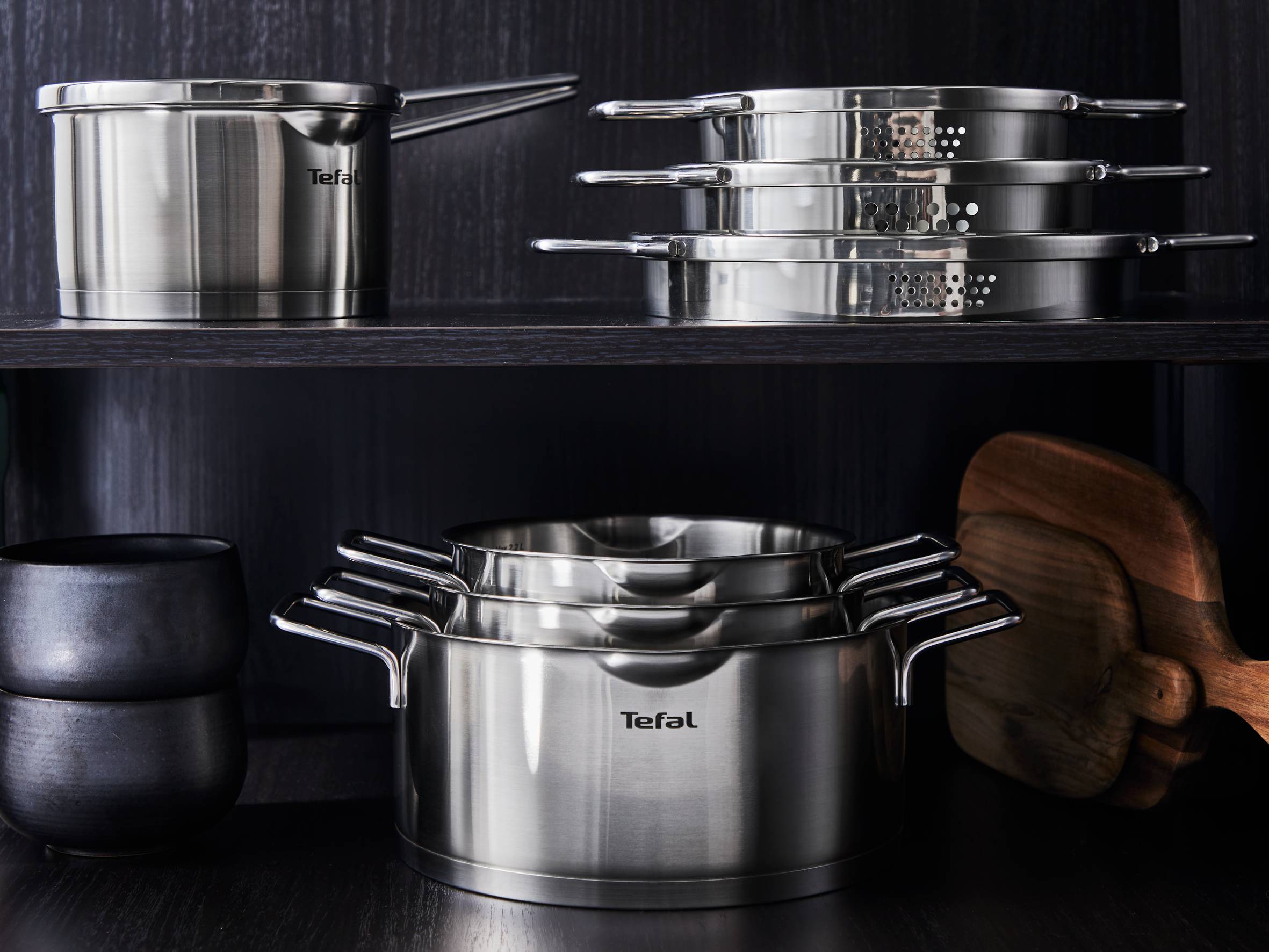 Zestaw garnków, Tefal Nordica, 8 elementów, stal nierdzewna, pokrywki