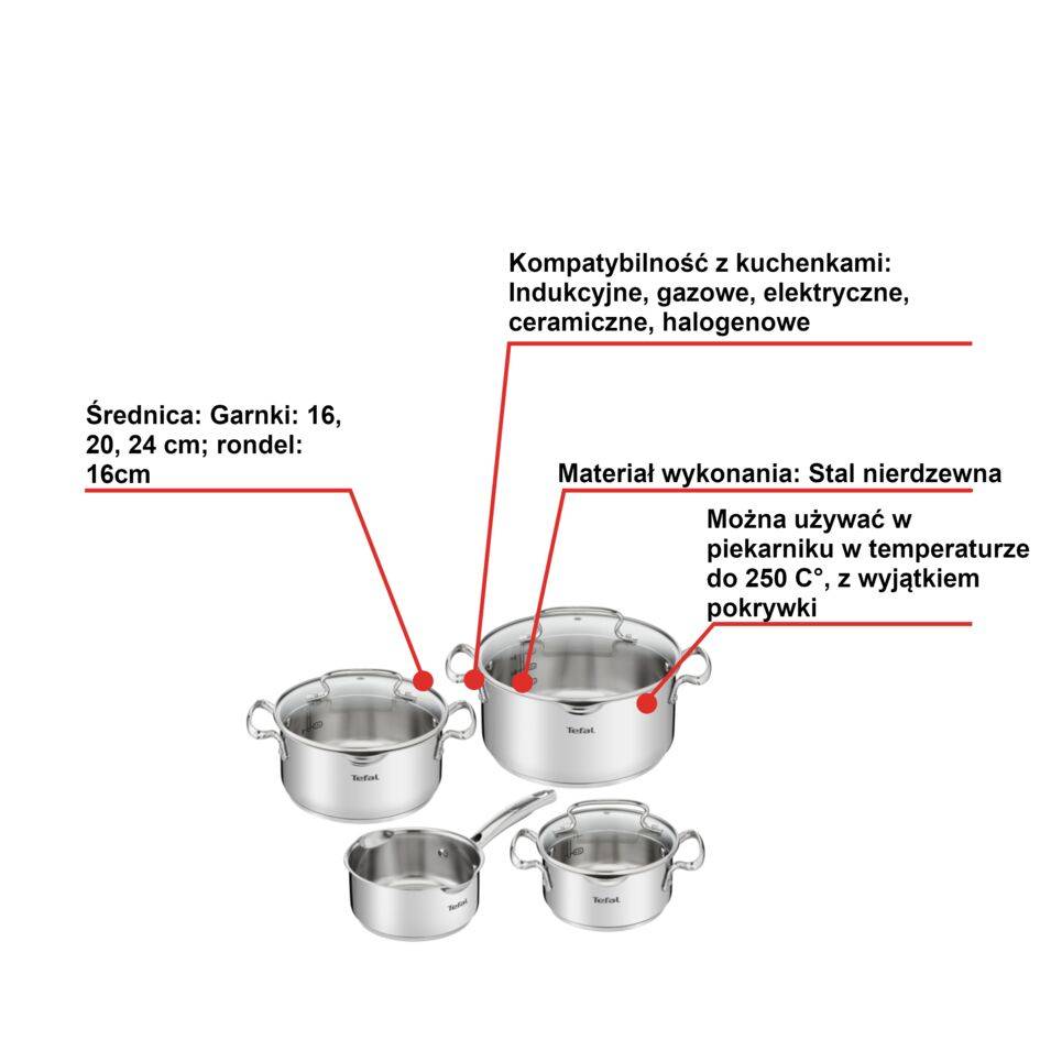 Zestaw garnków, Tefal Duetto+, 7 elementów, stal nierdzewna, pokrywki