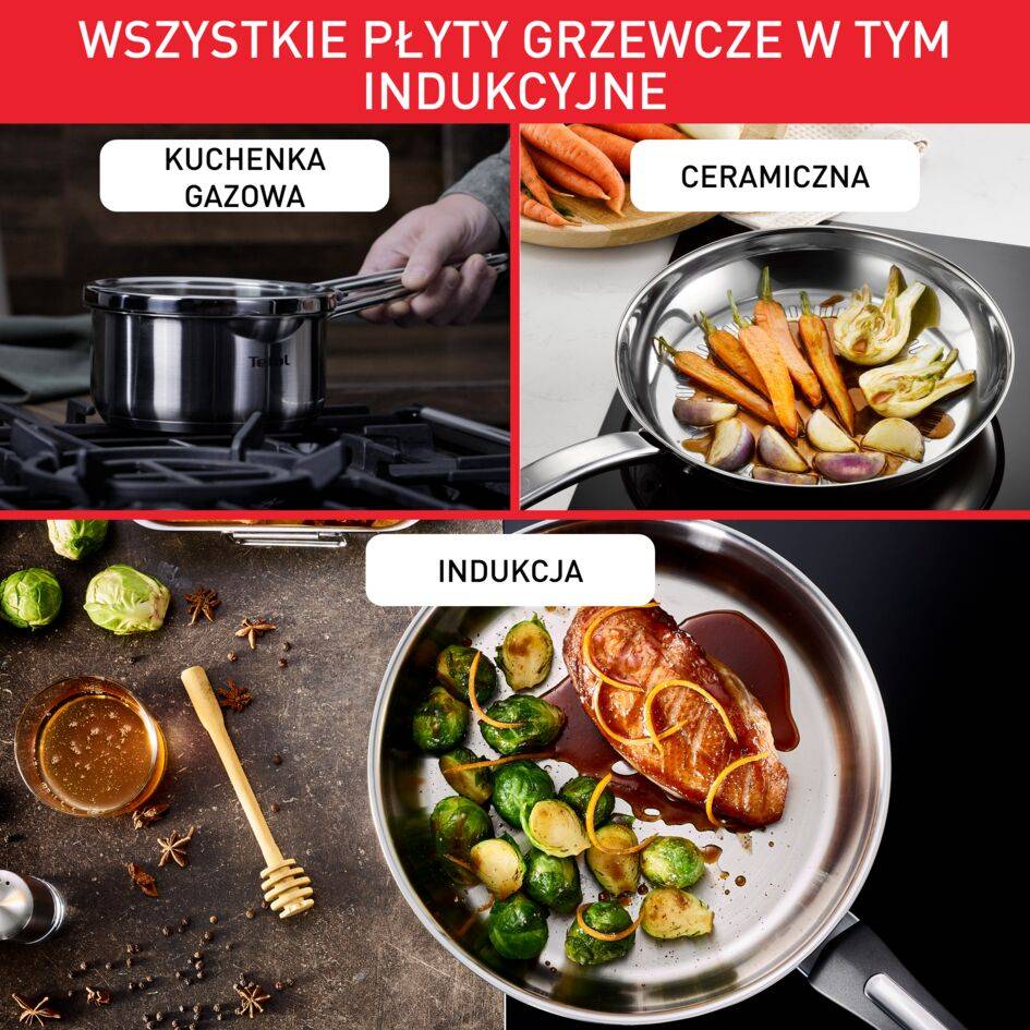 Zestaw garnków, Tefal Duetto+, 8 elementów, stal nierdzewna, pokrywki