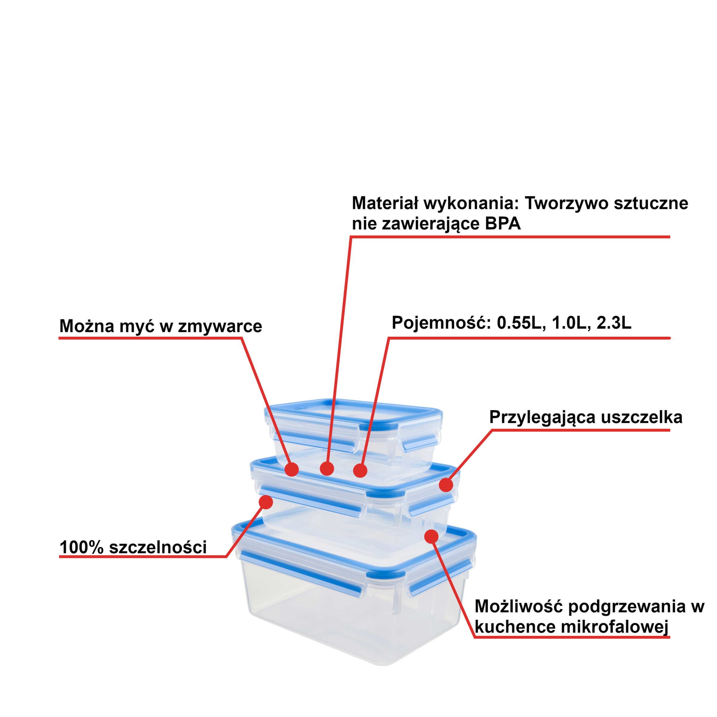 Zestaw pojemników lunchbox TEFAL MASTERSEAL 0,55/1/2,3l