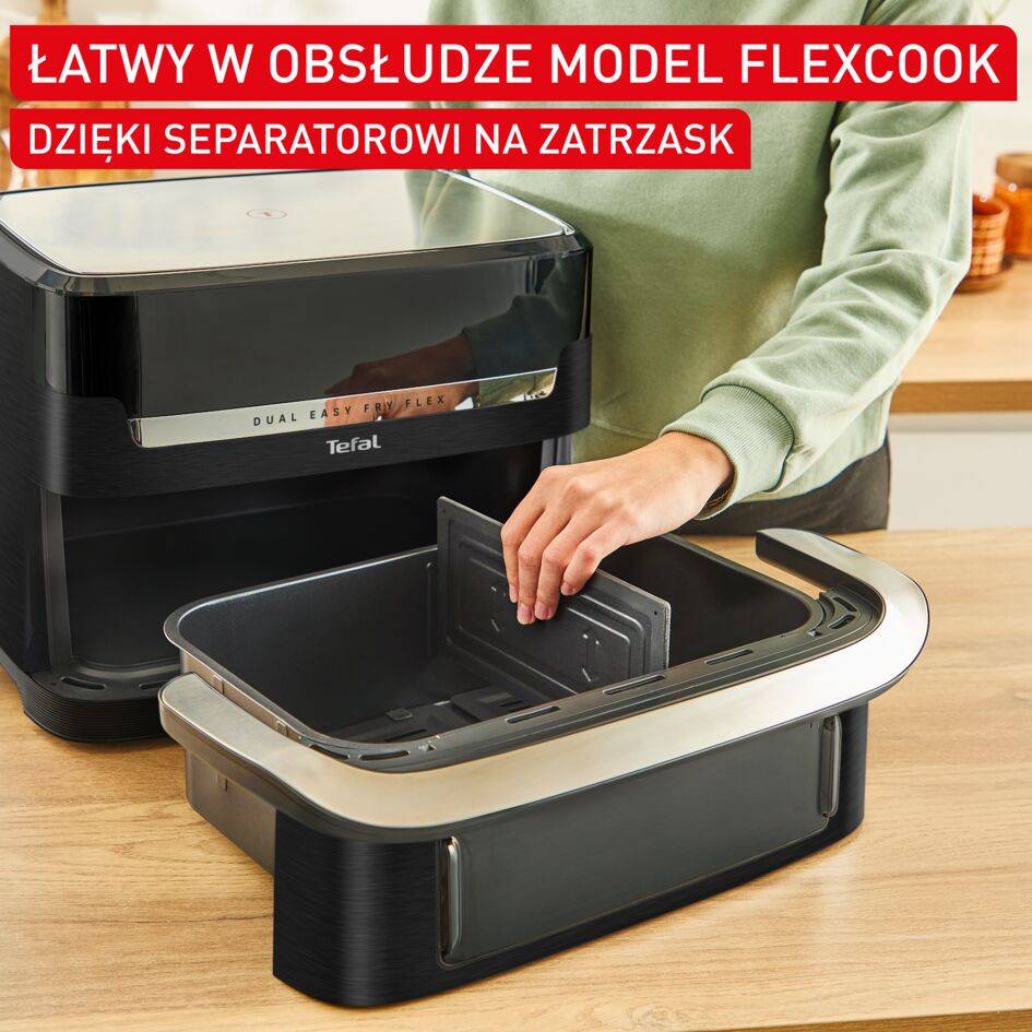 Frytkownica beztłuszczowa Tefal Dual Easy Fry Flex EY9228E0, separator FlexCook Divider, pojemność 9 L