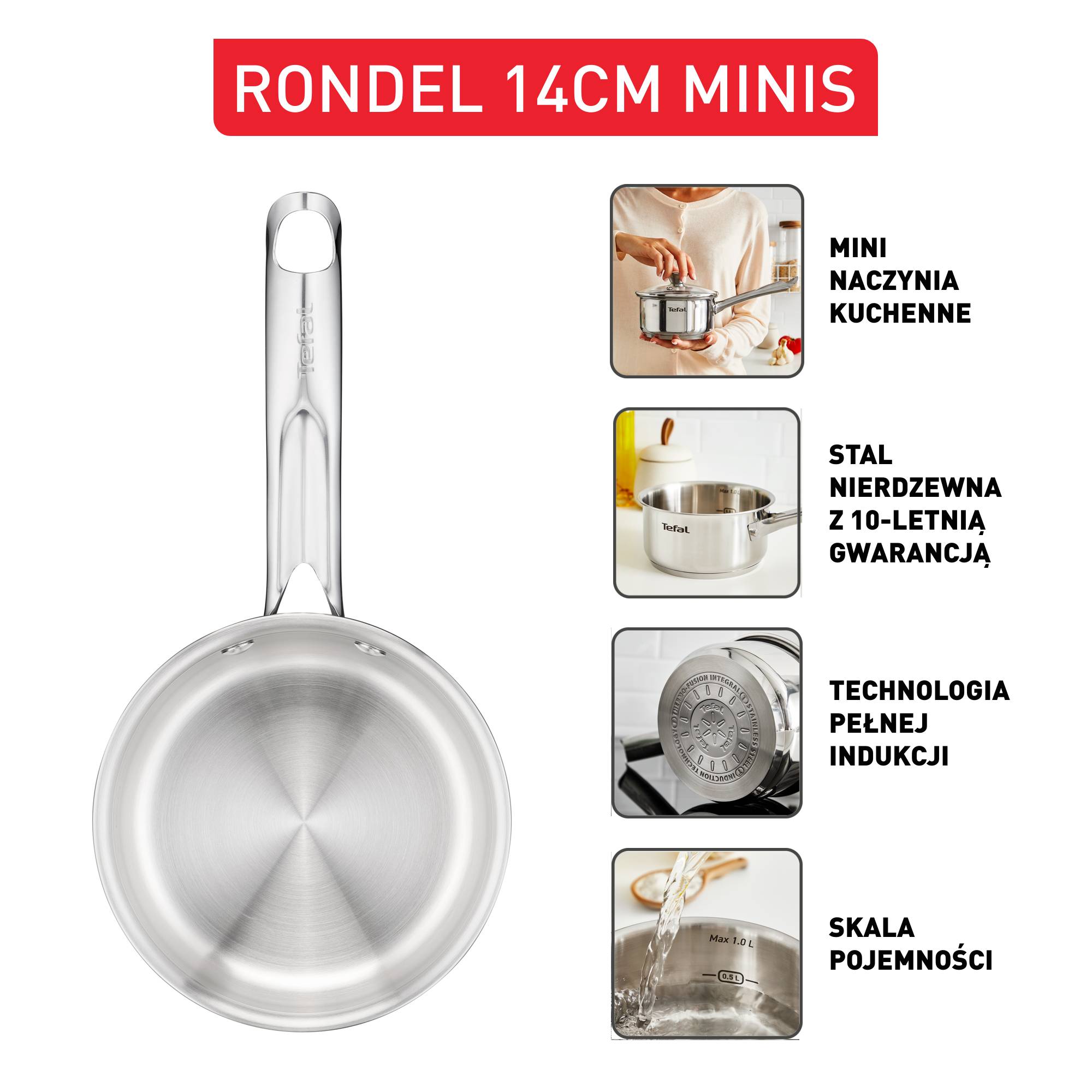 Rondel, Tefal Minis, 1lL, 14cm, pokrywka