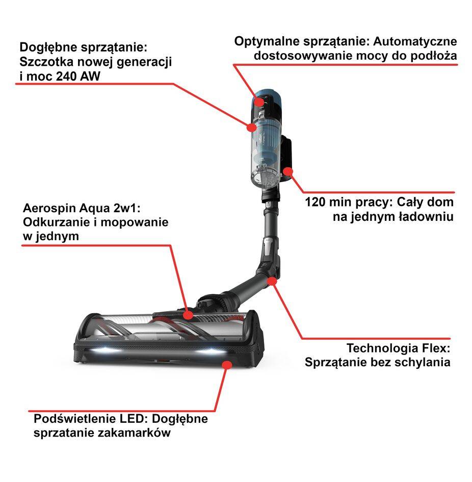 Odkurzacz bezprzewodowy, Tefal X-Force Flex 14.80, 240 AW, 120 min, mopowanie