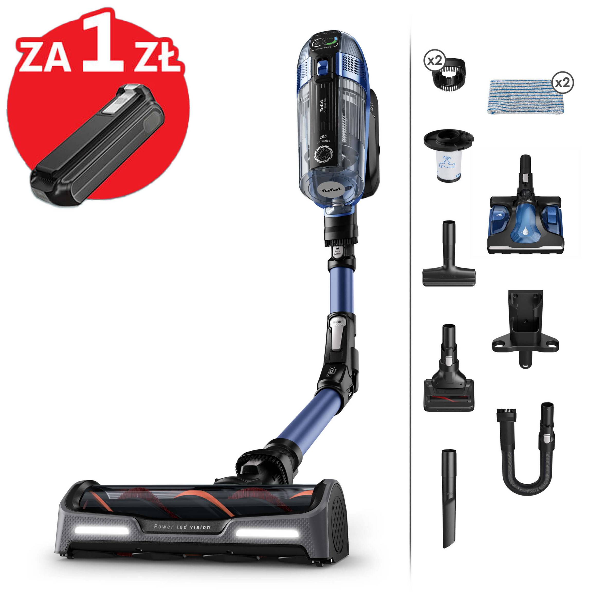 Odkurzacz bezprzewodowy, Tefal X-Force Flex 14.60 Aqua, 200 AW, 70 min, mopowanie  