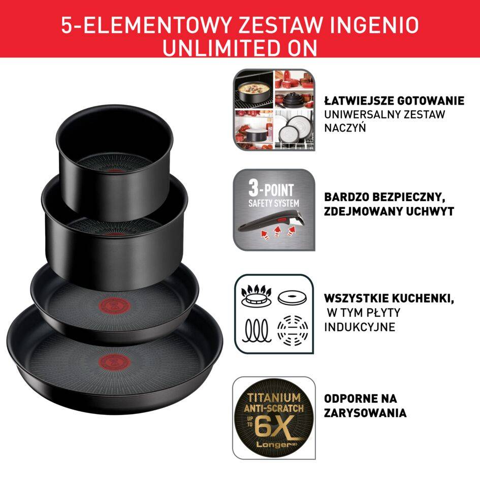 Zestaw patelni i garnków TEFAL INGENIO UNLIMITED ON - 5 elementów