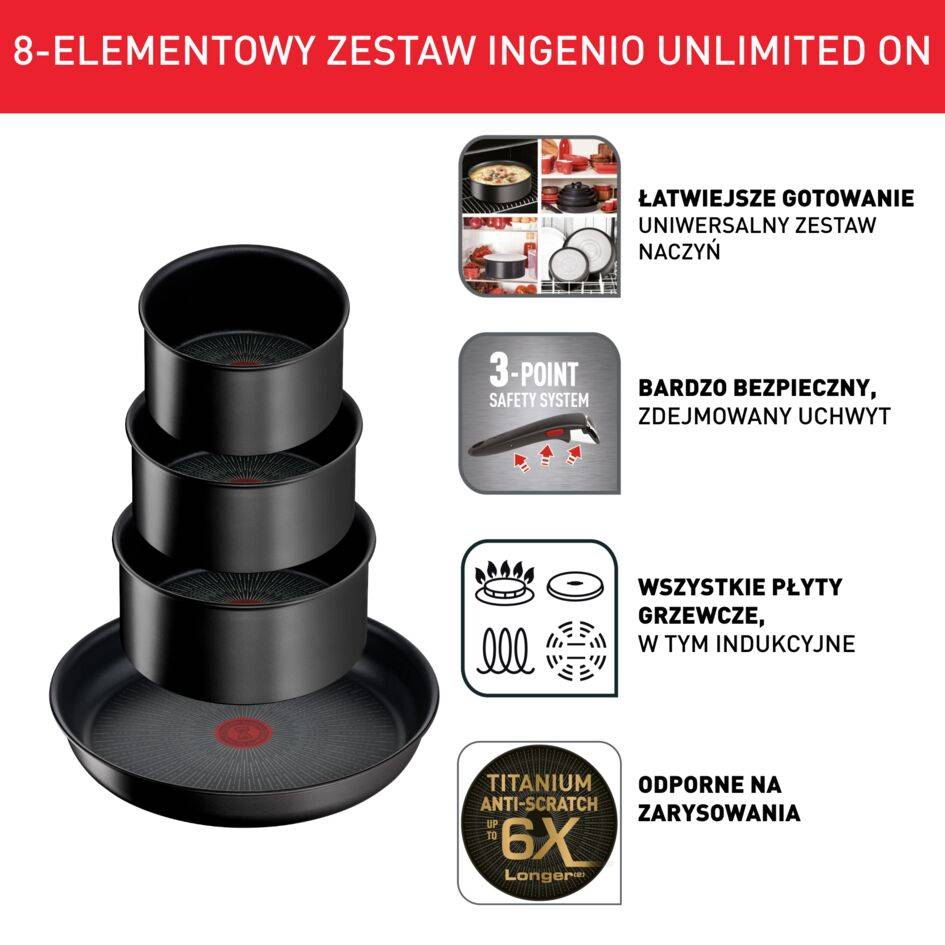 Zestaw patelni i garnków TEFAL UNLIMITED ON - 8 elementów