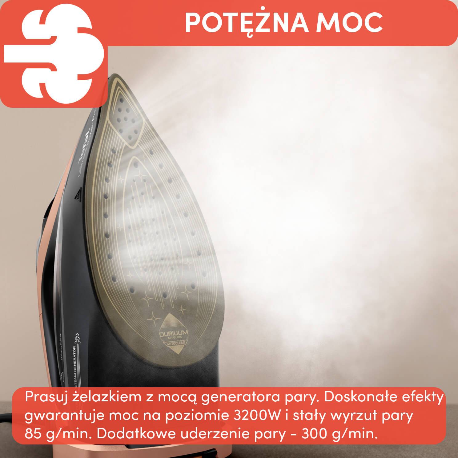 Tefal Power, żelazko parowe, 3200W, mocne, automatyczne wyłączanie