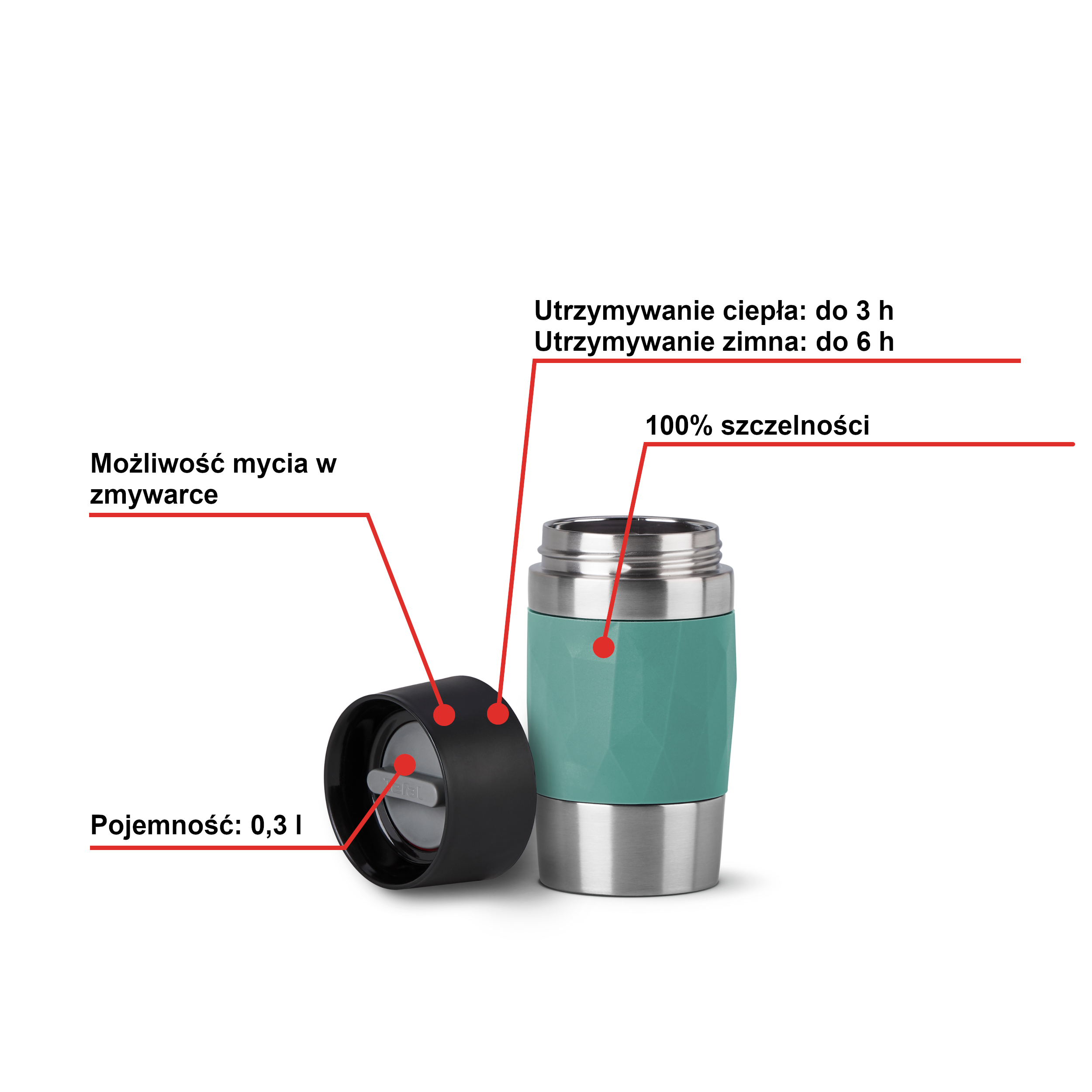Kubek termiczny TEFAL TRAVEL MUG COMPACT 0.3L zielony