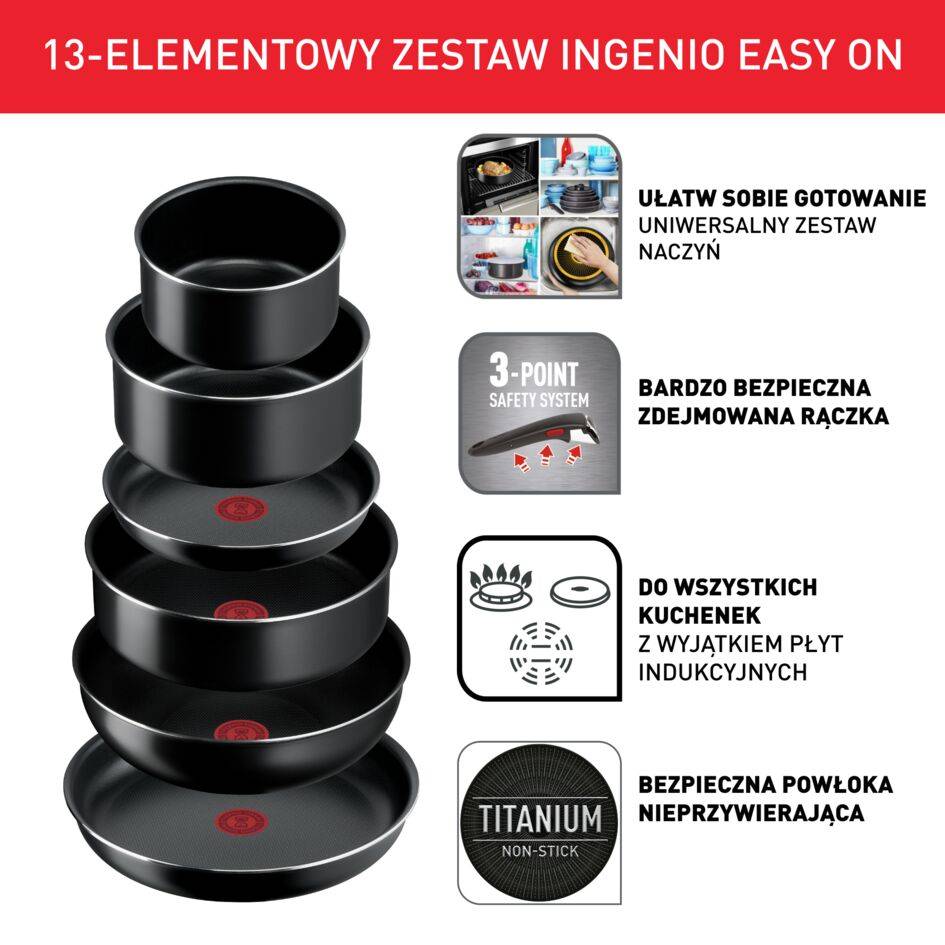 Zestaw patelni i garnków TEFAL INGENIO EASY ON - 13 elementów