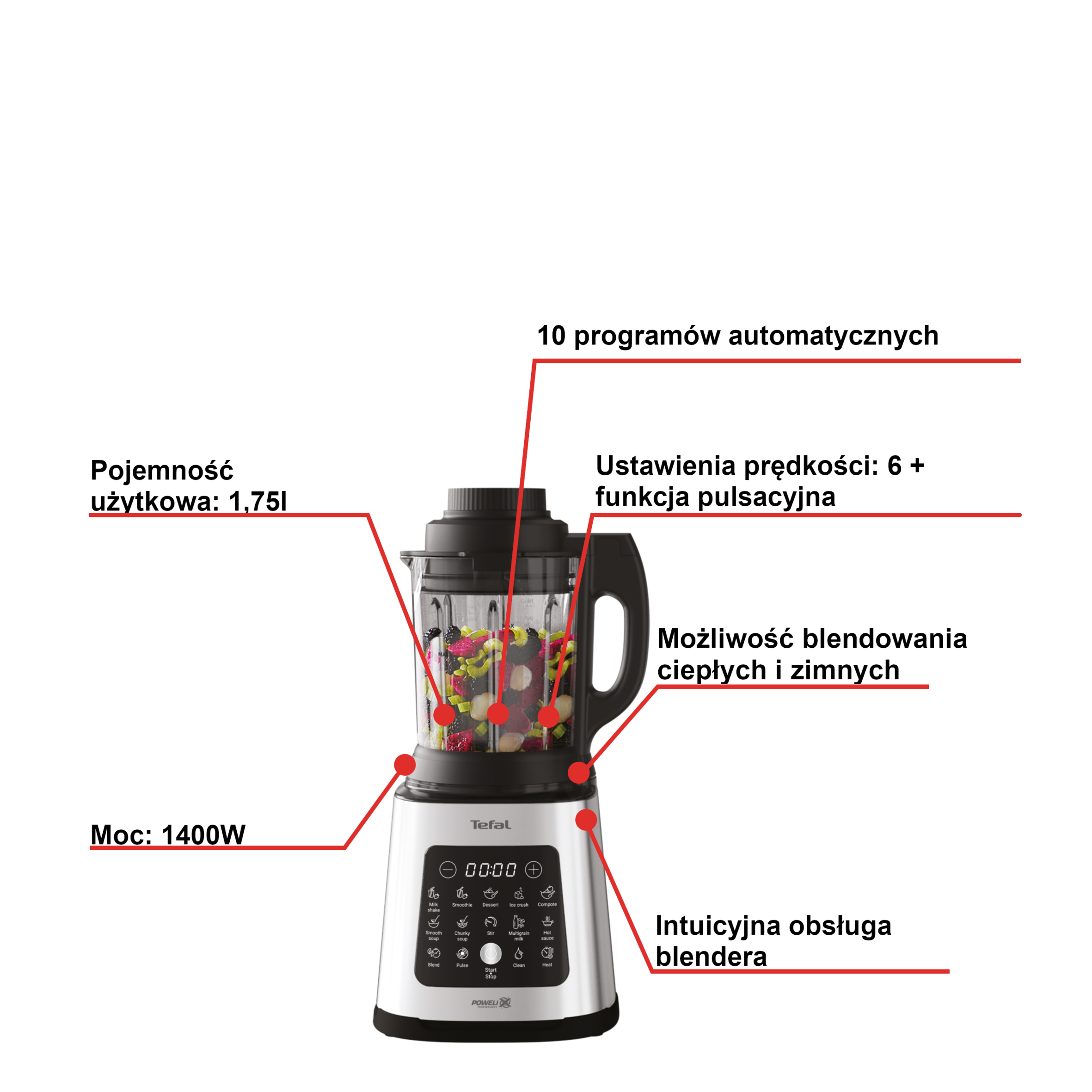 Blender kielichowy, Perfectmix Cook BL83SD, funkcja gotowania, 1400W