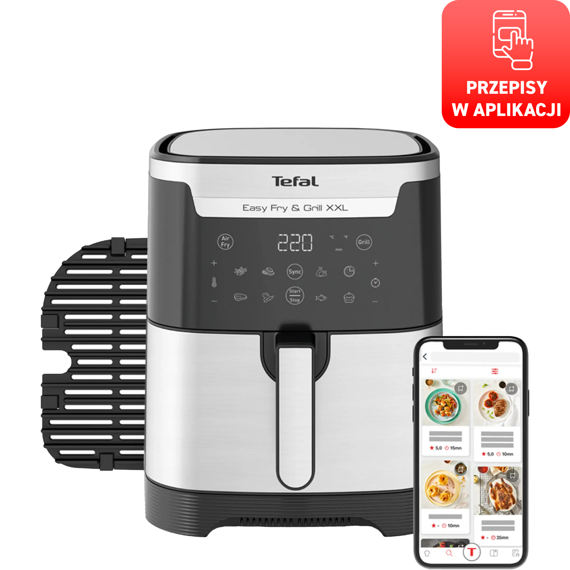 Frytkownica beztłuszczowa, Tefal Easy Fry&Grill XXL EY801D, pojemność 6,5 l, funkcja grilla