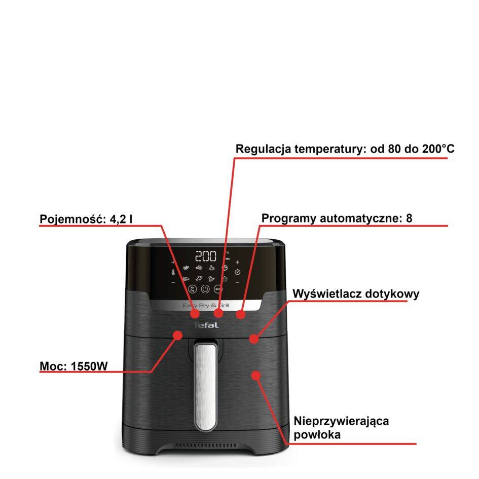 Frytkownica beztłuszczowa, Tefal Easy Fry&Grill EY5058, pojemność 4,2 l, funkcja grilla