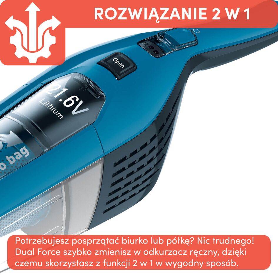 Odkurzacz bezprzewodowy, Tefal Dual Force, 2 w 1, 75 min, kompaktowy