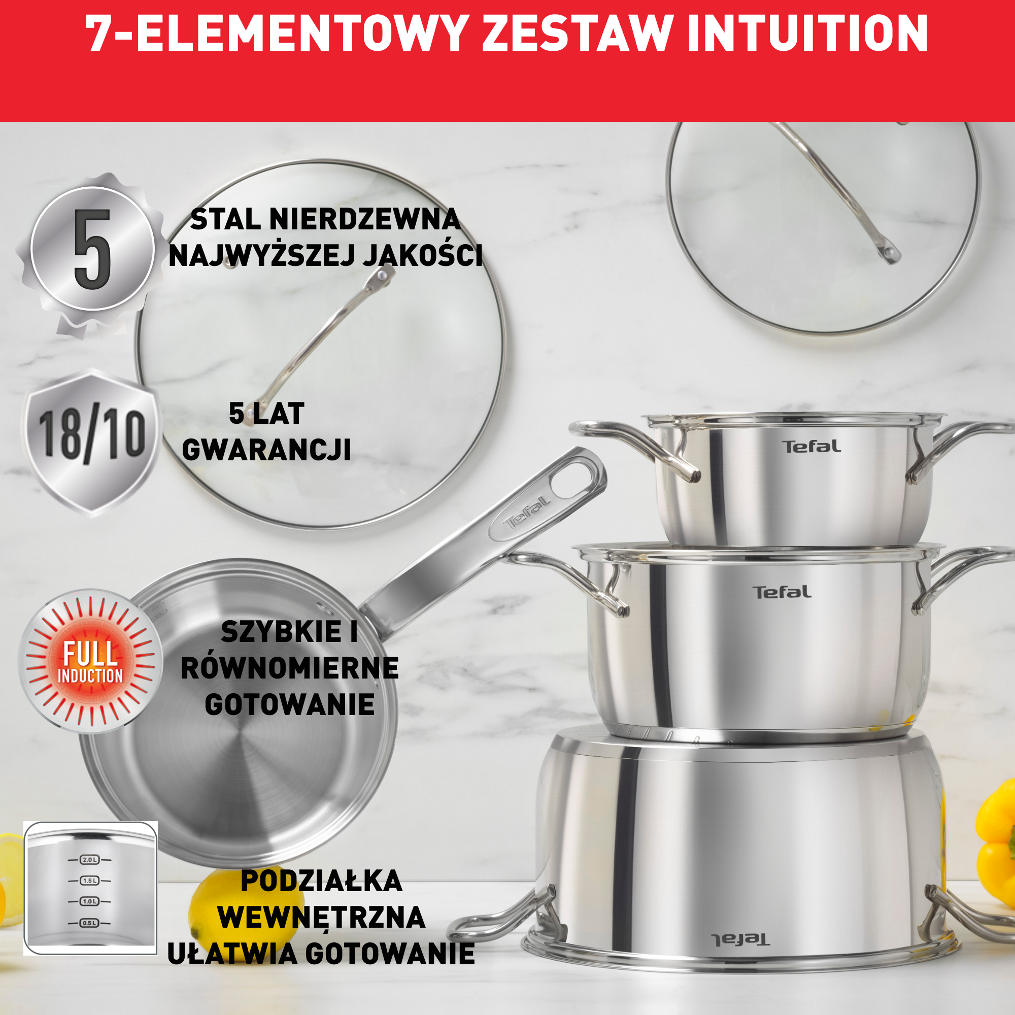 Zestaw garnków TEFAL INTUITION - 7 elementów