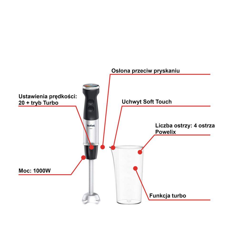 Blender ręczny, Quickchef HB6718, 1000W, 20 prędkości, kielich