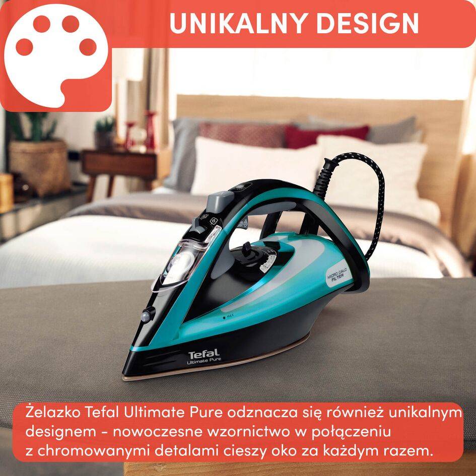 Tefal Ultimate Pure, żelazko parowe, mocne, automatyczne wyłączanie, system antywapienny